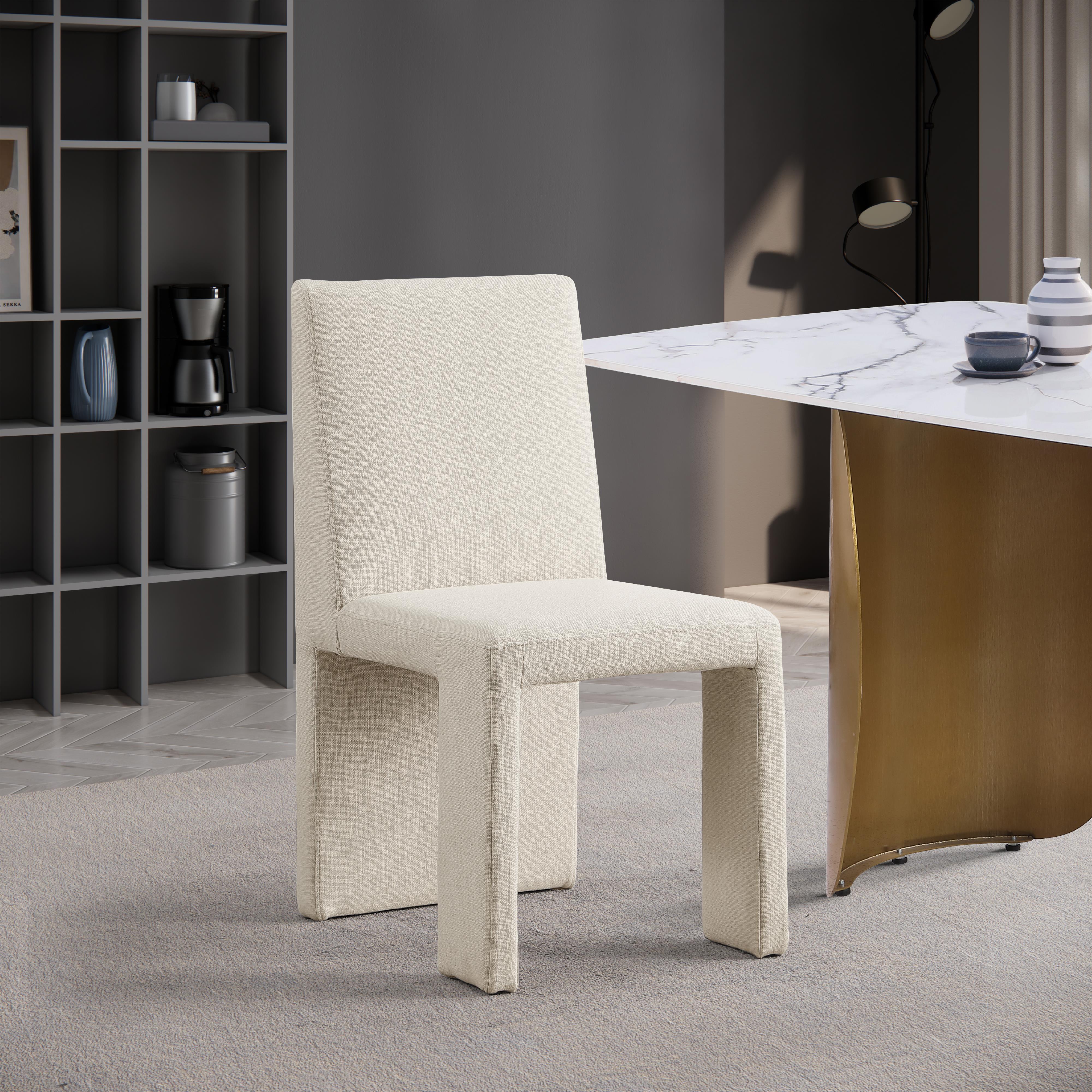 Meridian Benson Beige Linen Textured Fabric Dining Chair