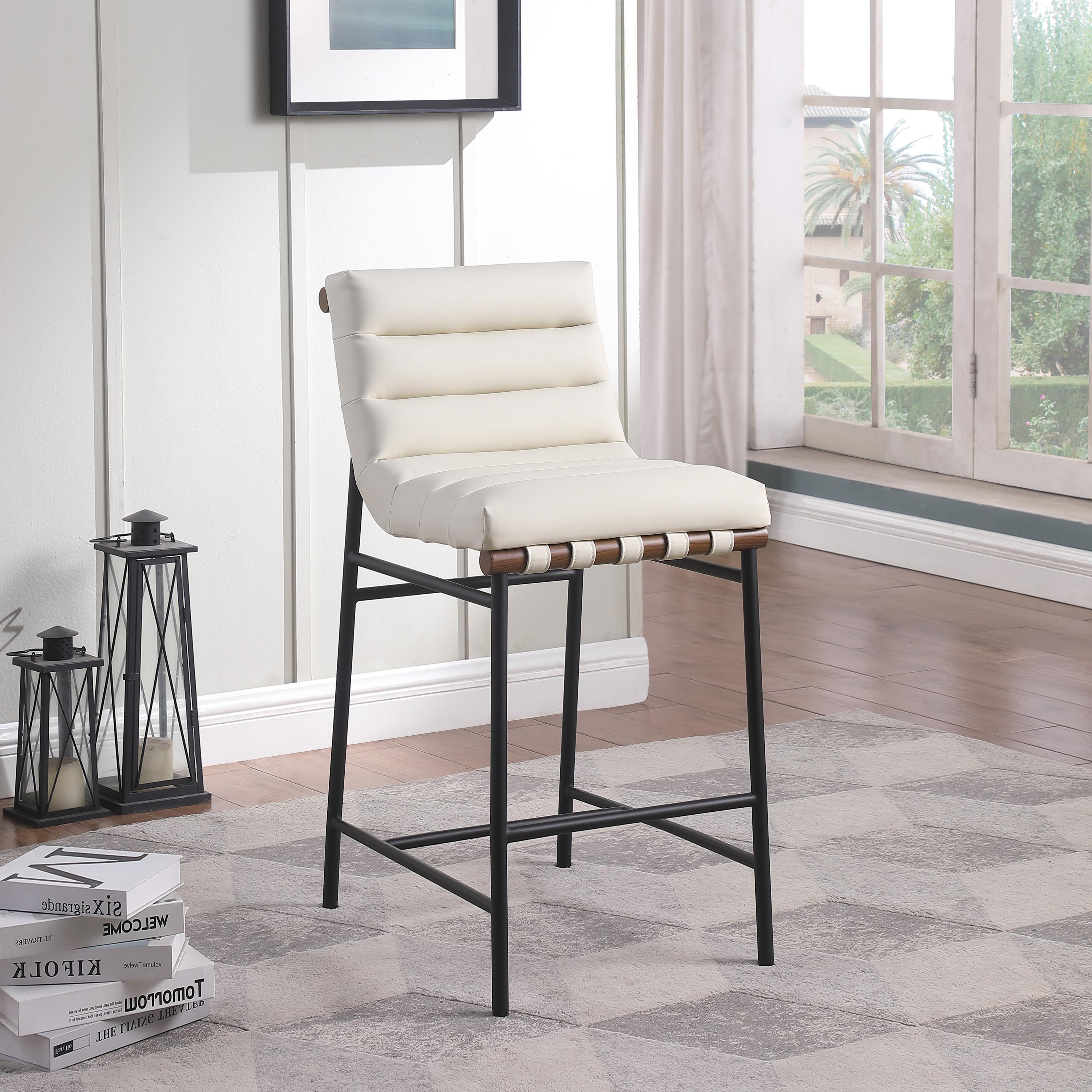 Meridian Burke Cream Vegan Leather Bar Stool