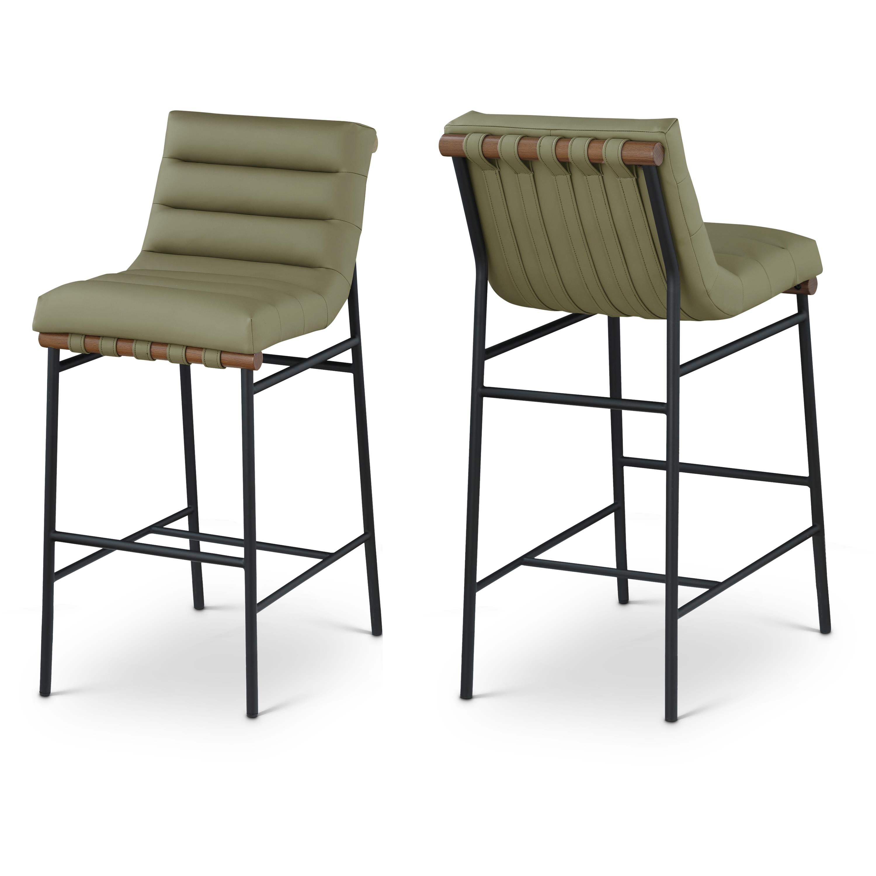 Meridian Burke Olive Green Vegan Leather Bar Stool