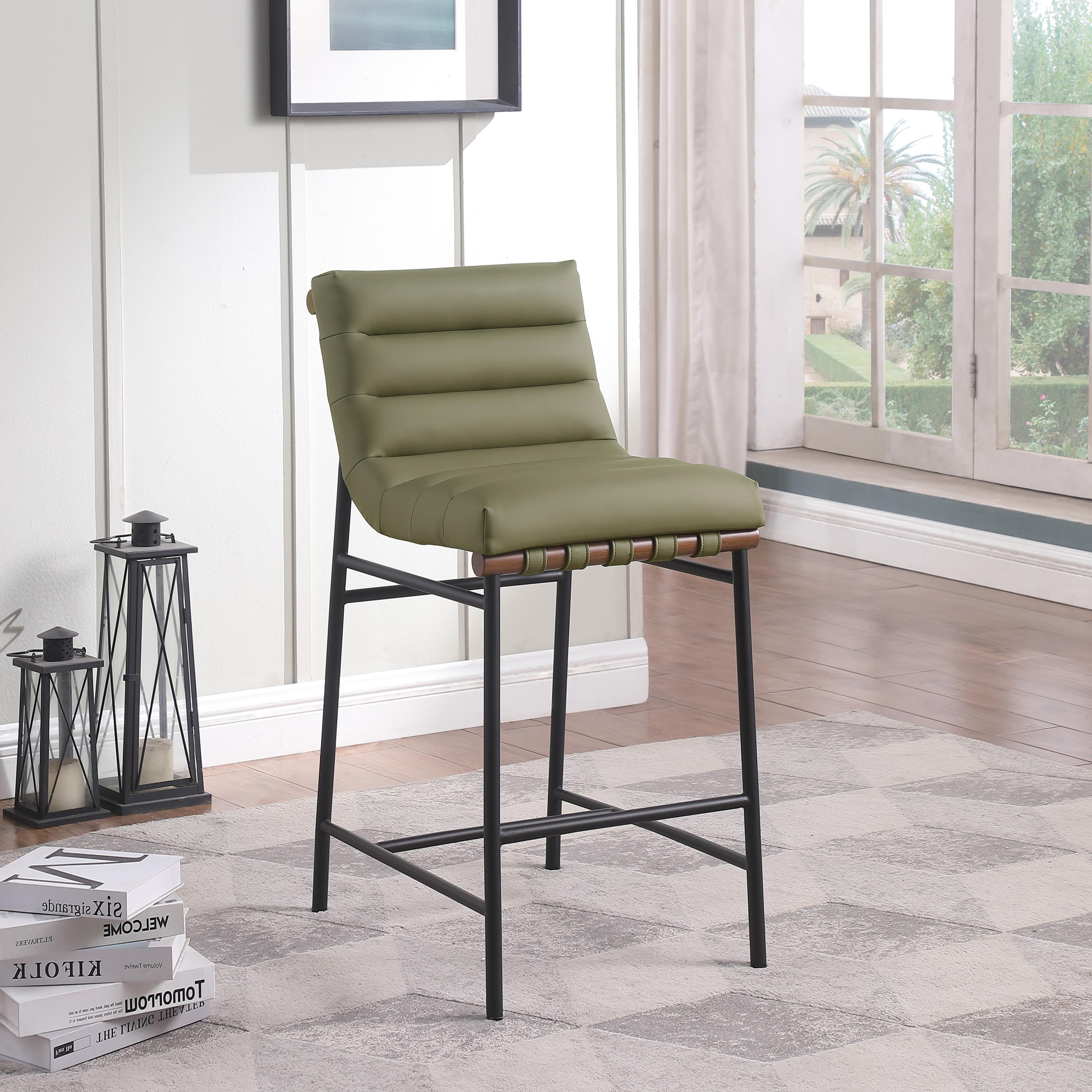 Meridian Burke Olive Green Vegan Leather Bar Stool