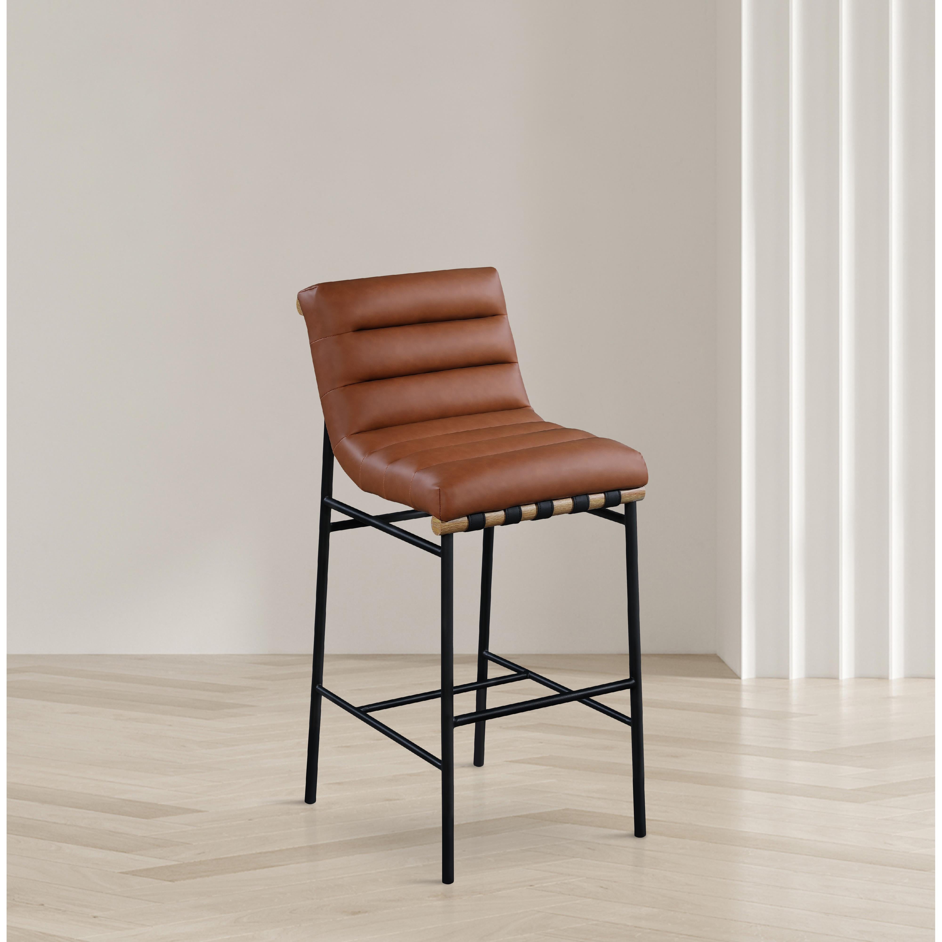 Meridian Burke Cognac Vegan Leather Bar Stool