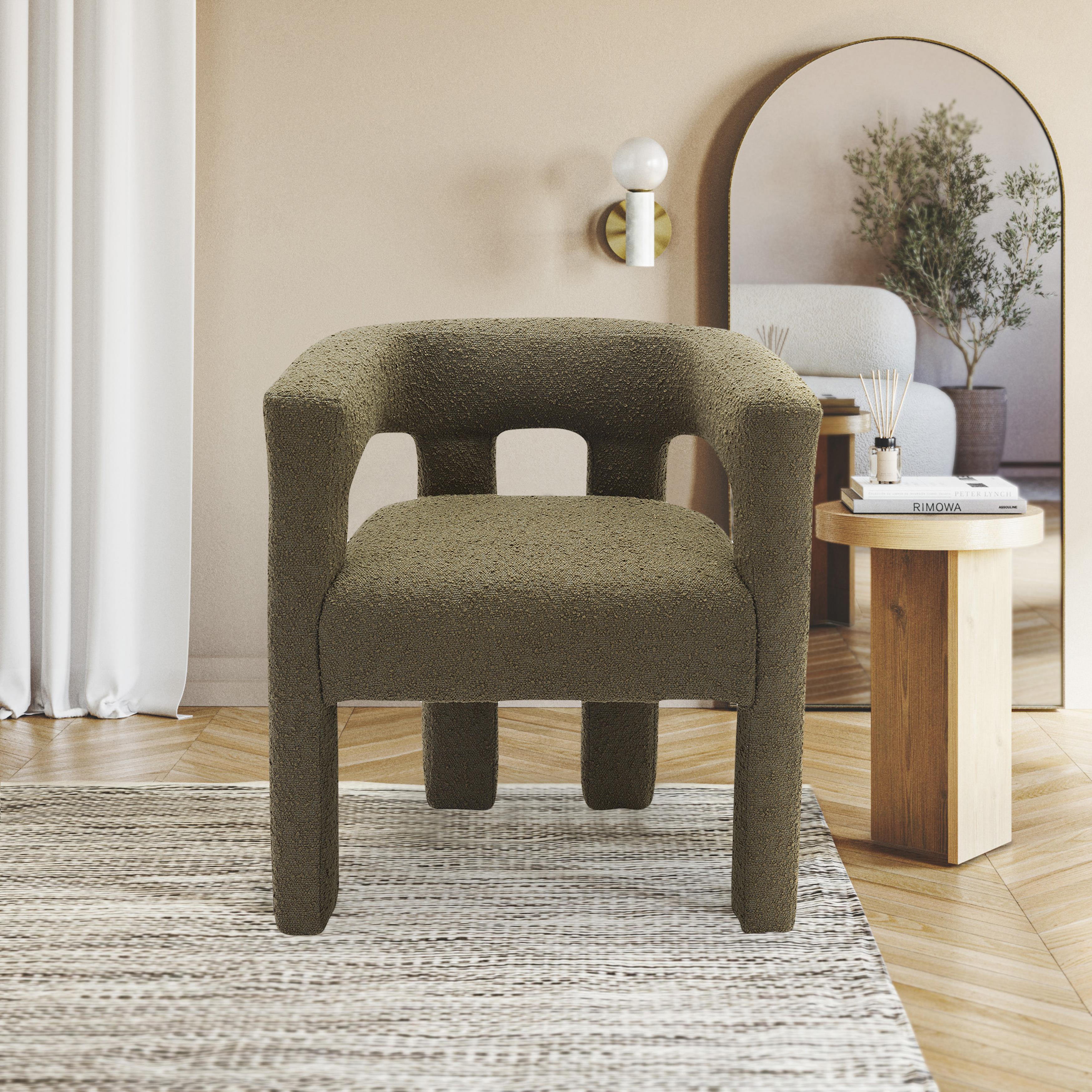 Meridian Athena Olive Green Boucle Fabric Accent/Dining Chair