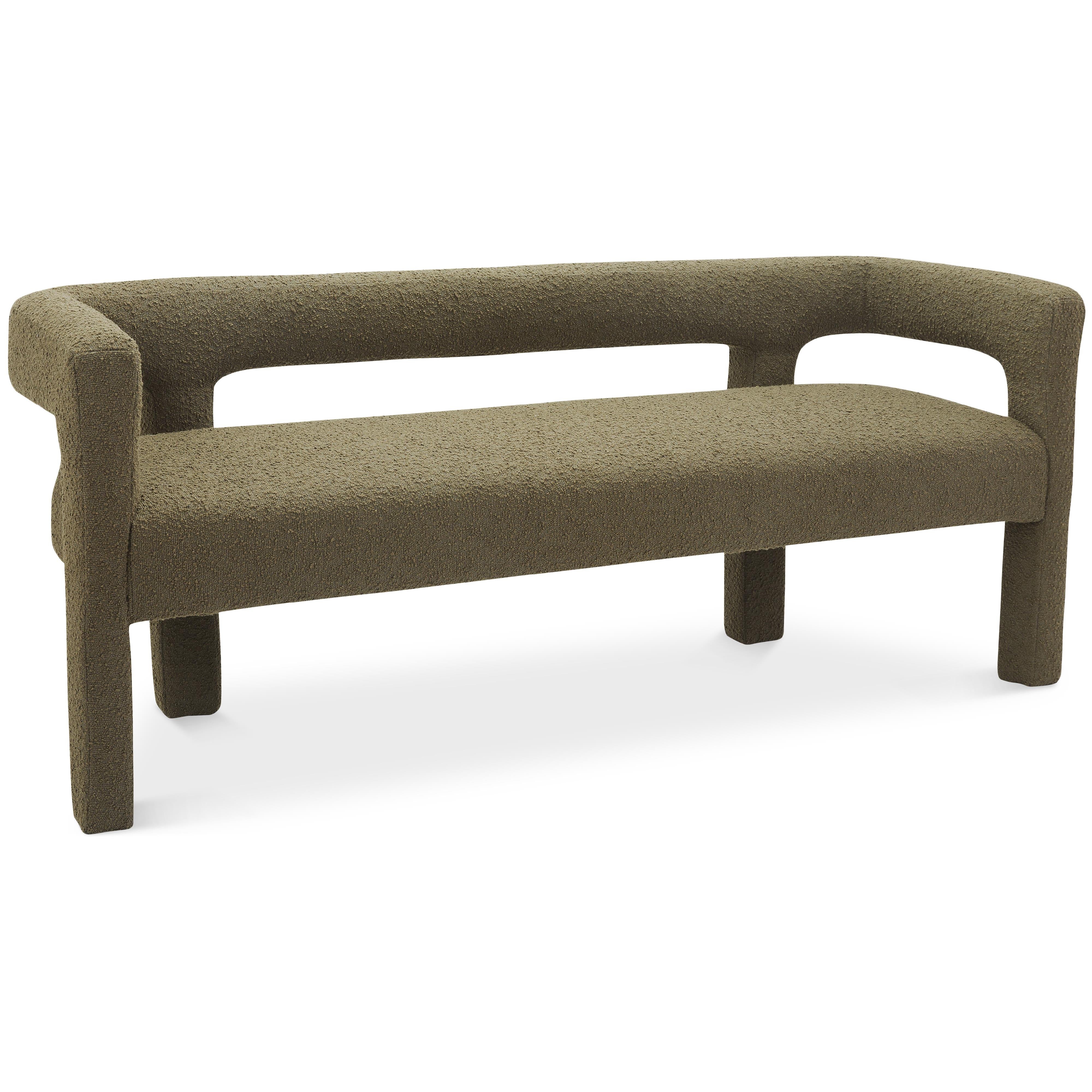 Meridian Athena Olive Green Boucle Fabric Bench