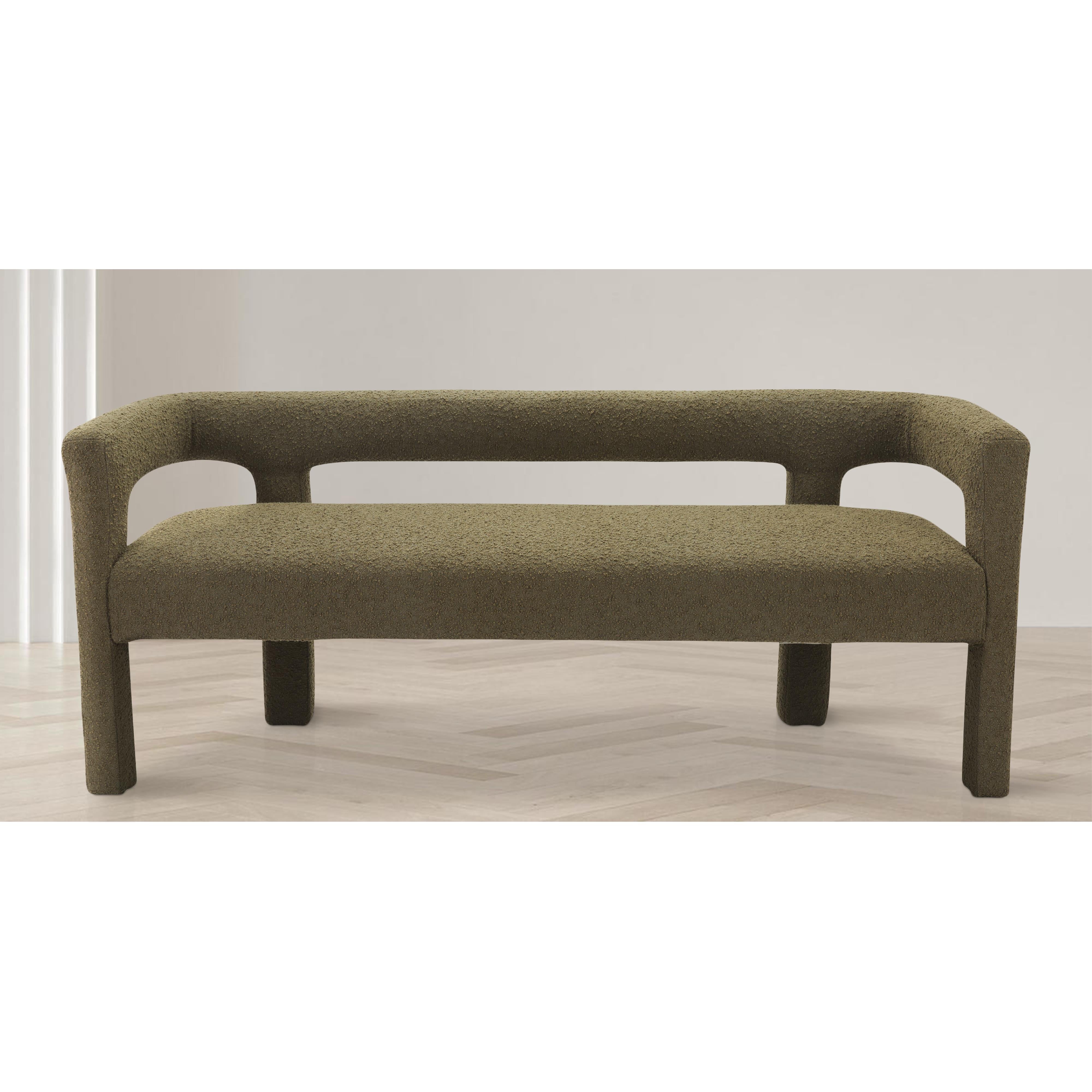 Meridian Athena Olive Green Boucle Fabric Bench