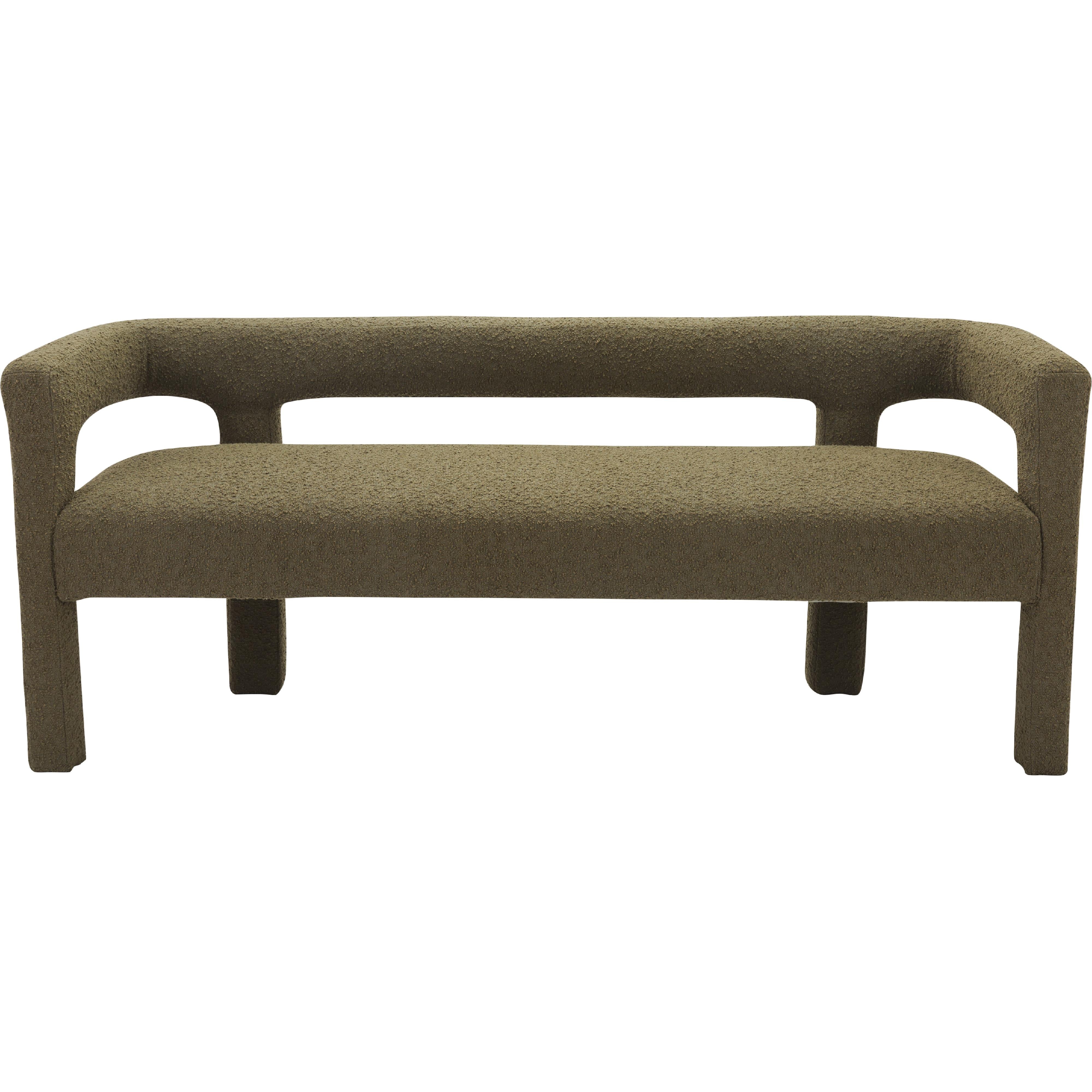 Meridian Athena Olive Green Boucle Fabric Bench