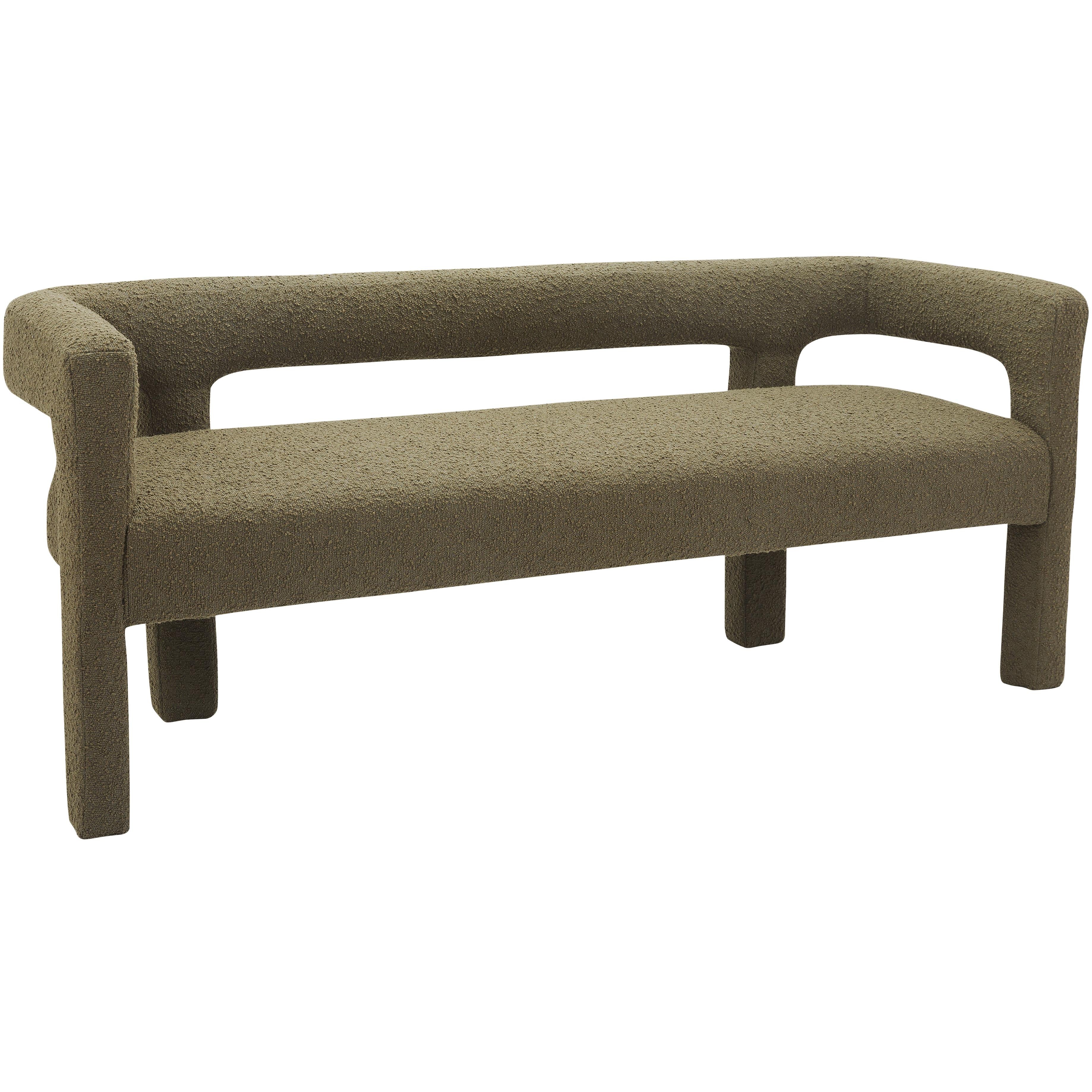 Meridian Athena Olive Green Boucle Fabric Bench