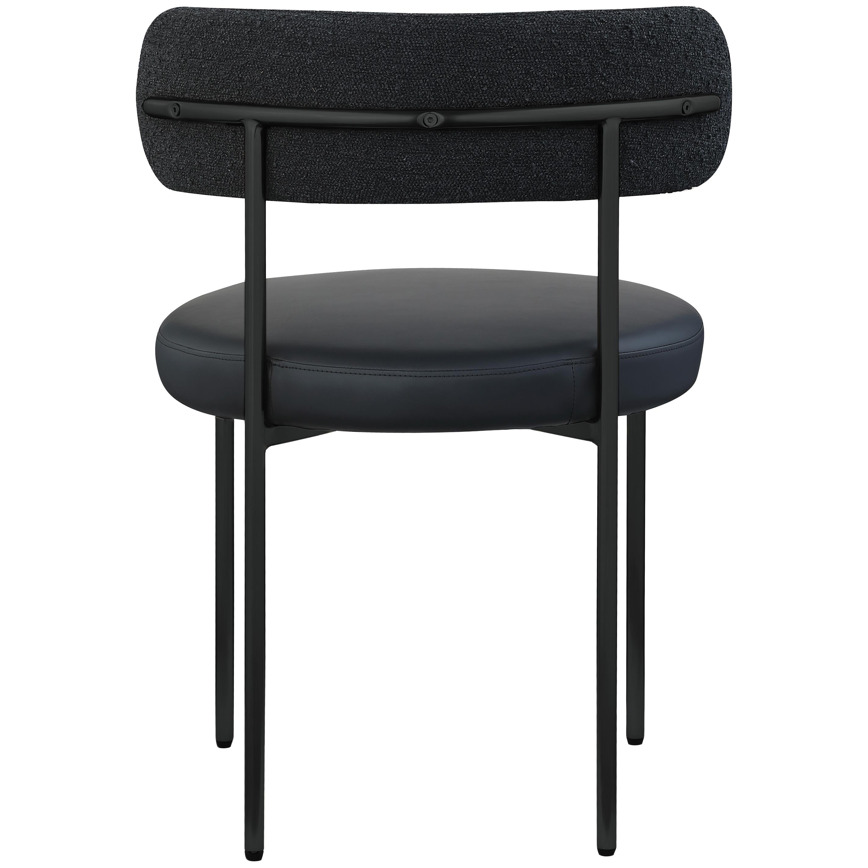 Meridian Beacon Black Vegan Leather and Boucle Fabric Dining Chair