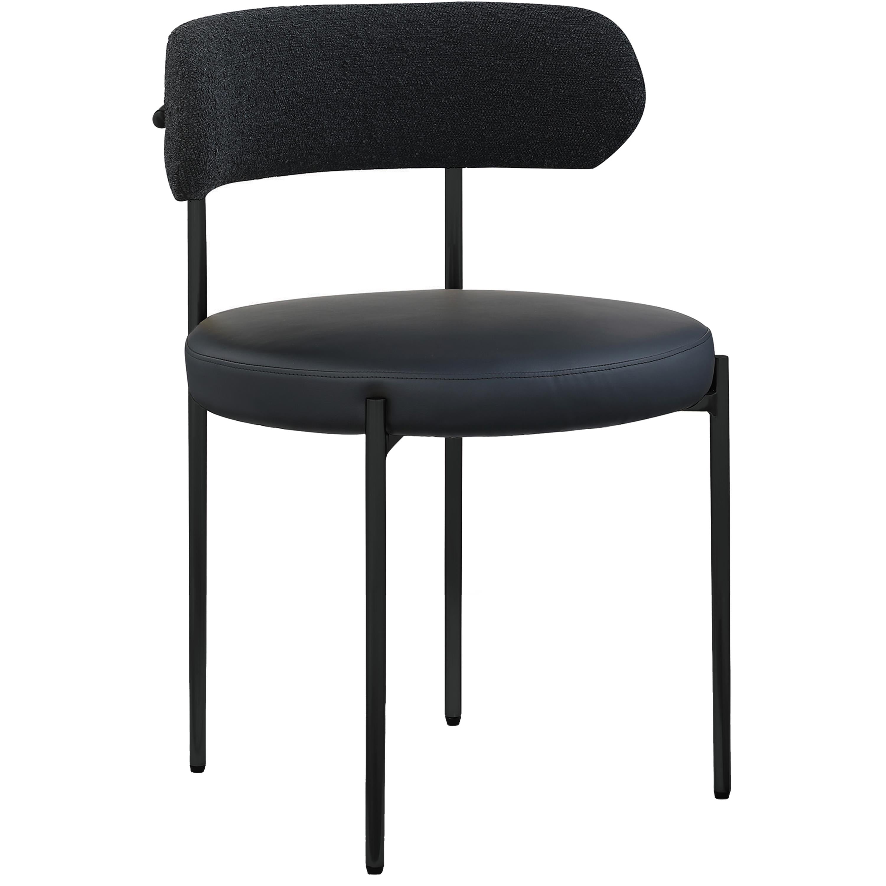 Meridian Beacon Black Vegan Leather and Boucle Fabric Dining Chair