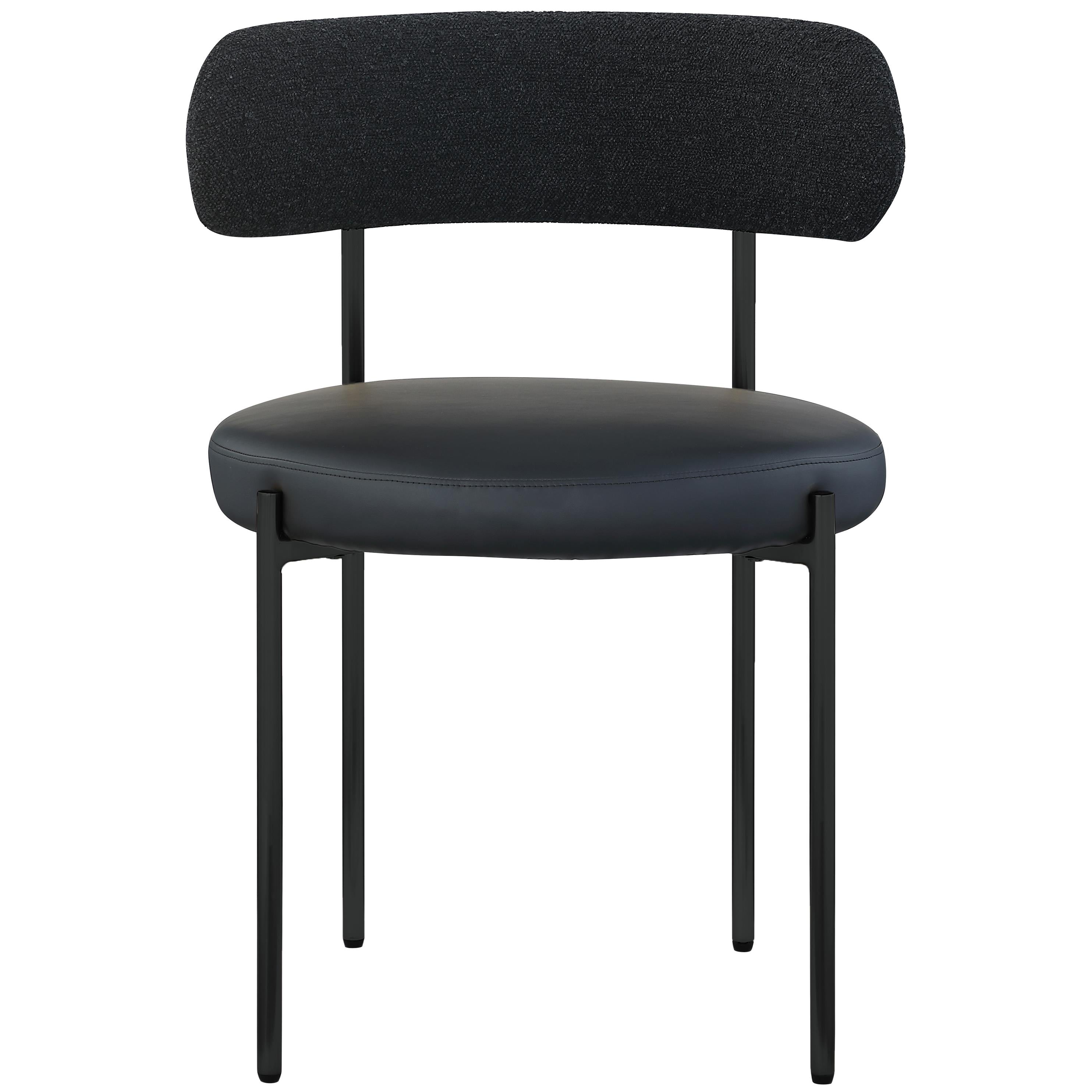 Meridian Beacon Black Vegan Leather and Boucle Fabric Dining Chair