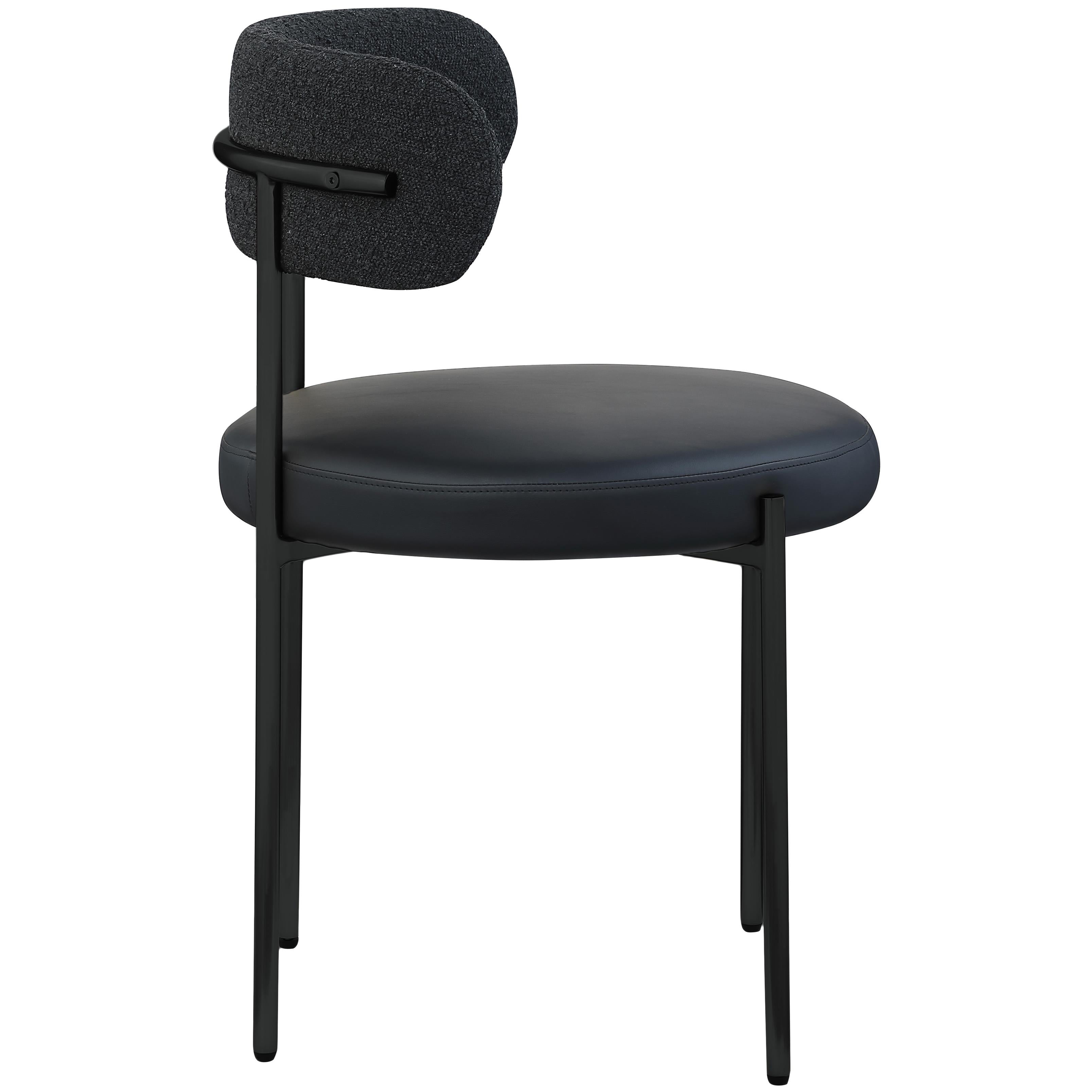 Meridian Beacon Black Vegan Leather and Boucle Fabric Dining Chair