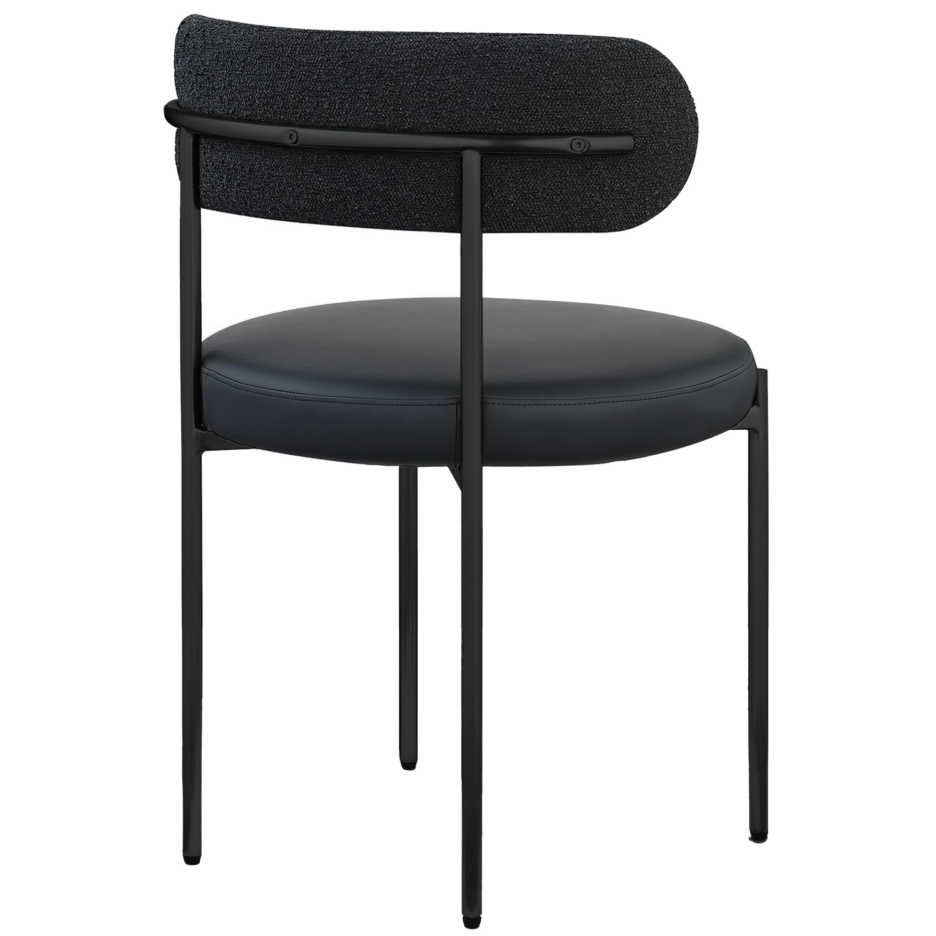 Meridian Beacon Black Vegan Leather and Boucle Fabric Dining Chair