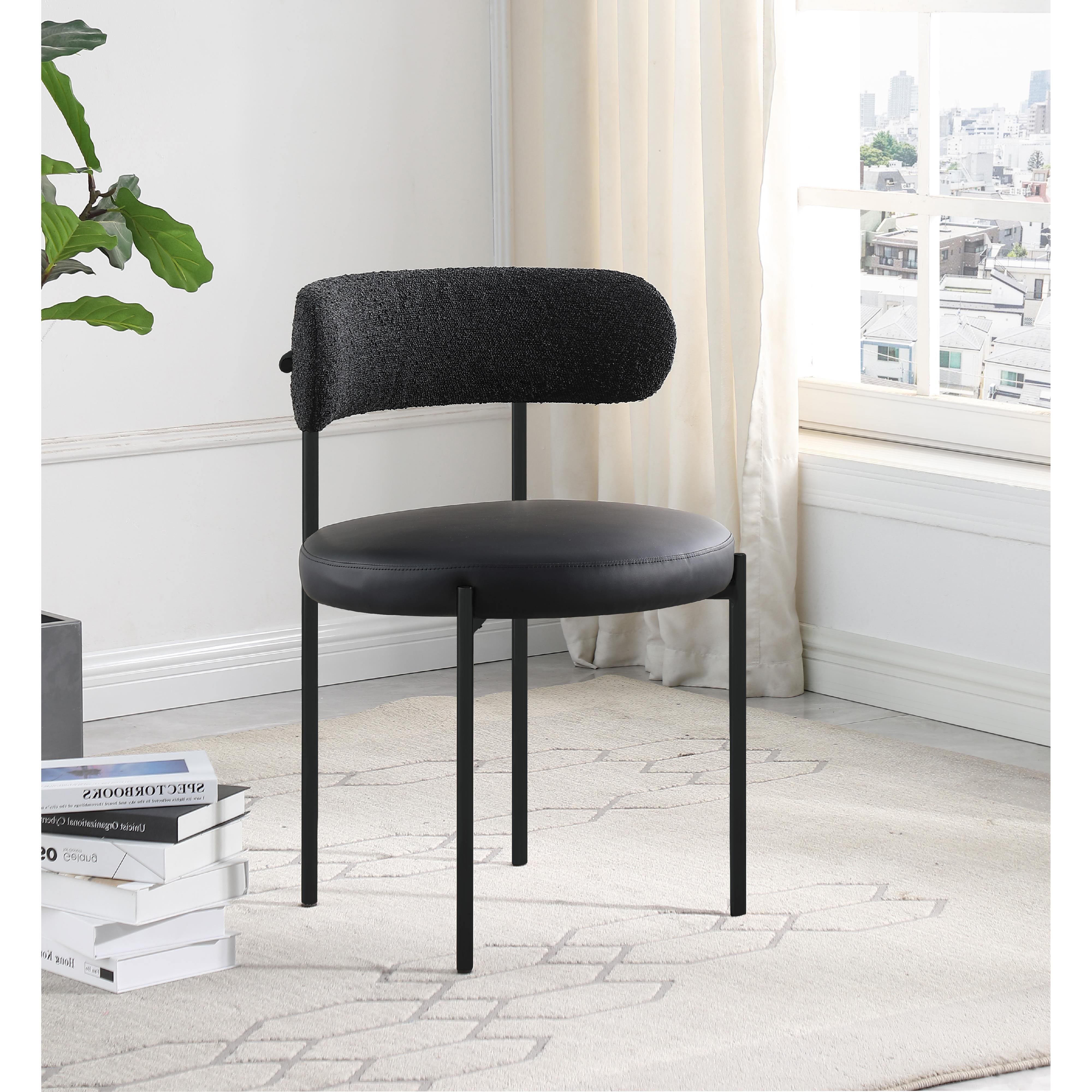 Meridian Beacon Black Vegan Leather and Boucle Fabric Dining Chair