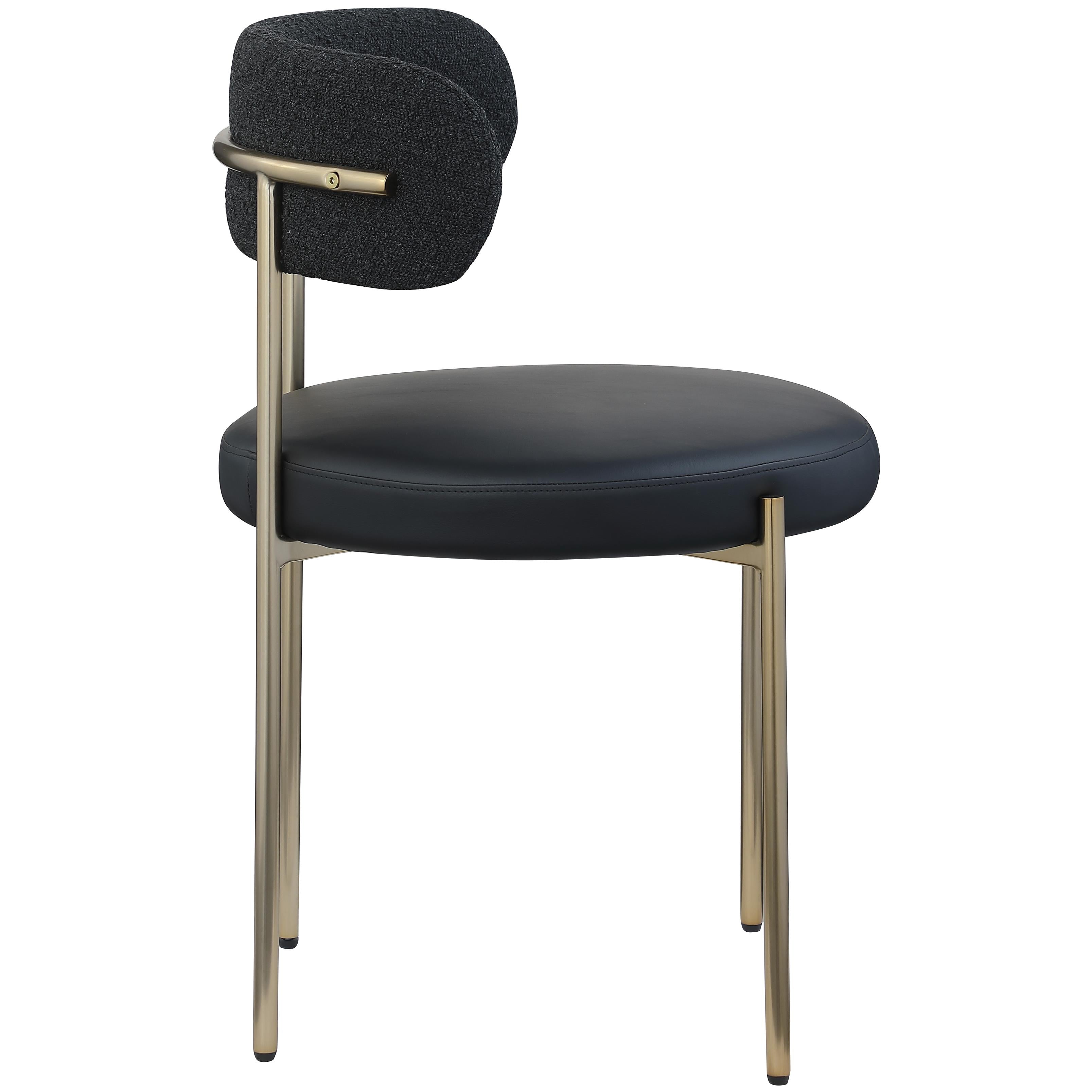 Meridian Beacon Black Vegan Leather and Boucle Fabric Dining Chair