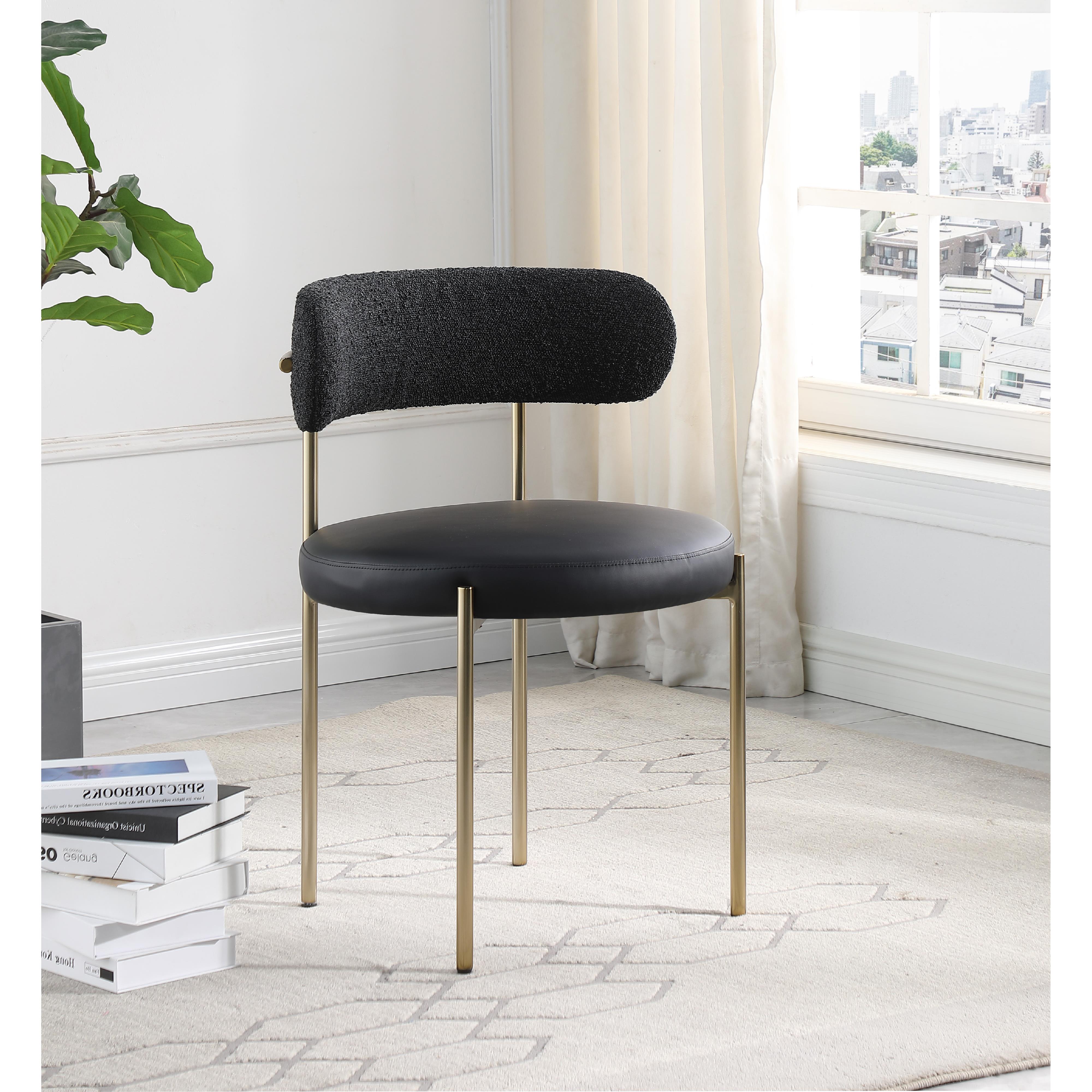 Meridian Beacon Black Vegan Leather and Boucle Fabric Dining Chair