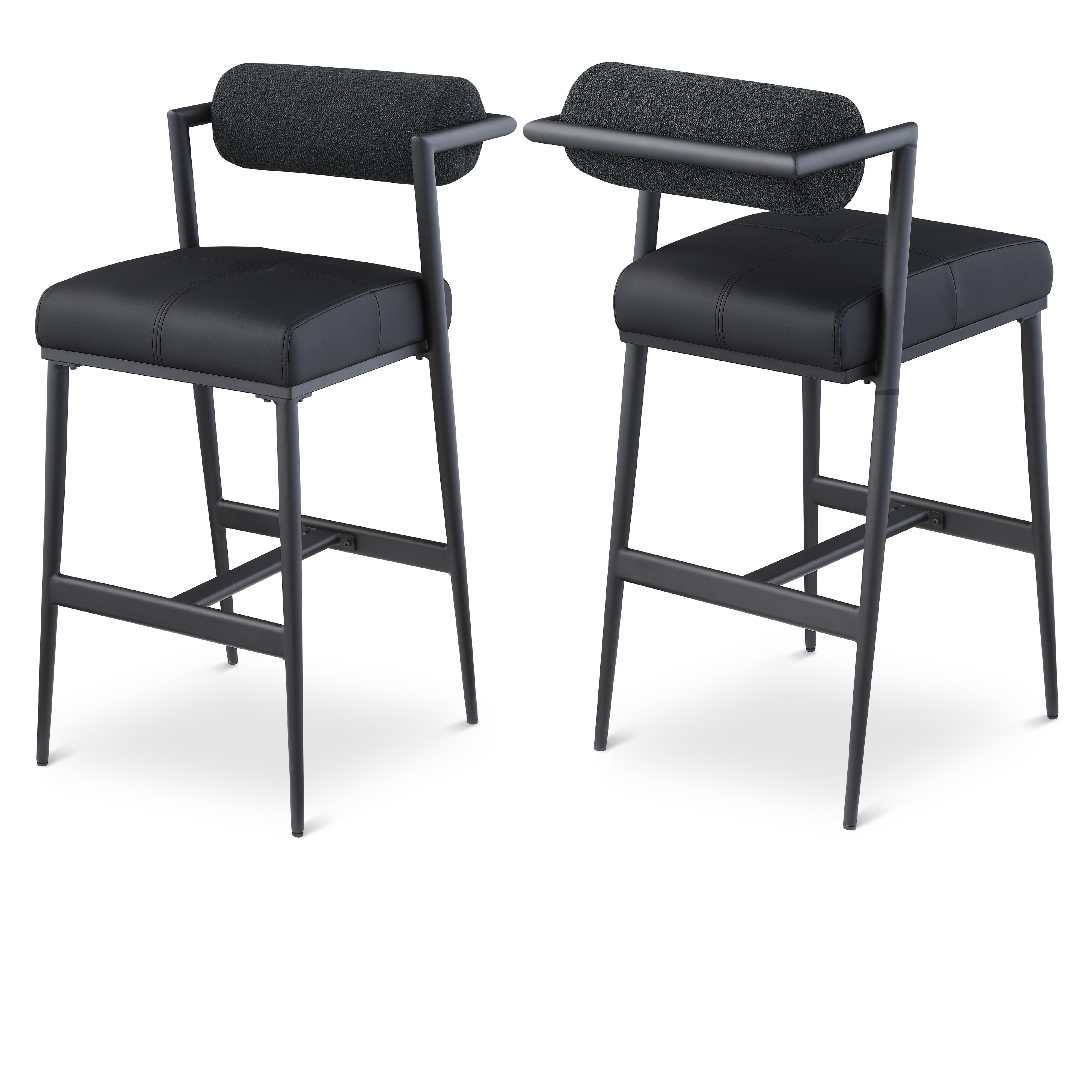 Meridian Stryker Black Boucle Fabric and Vegan Leather Stool