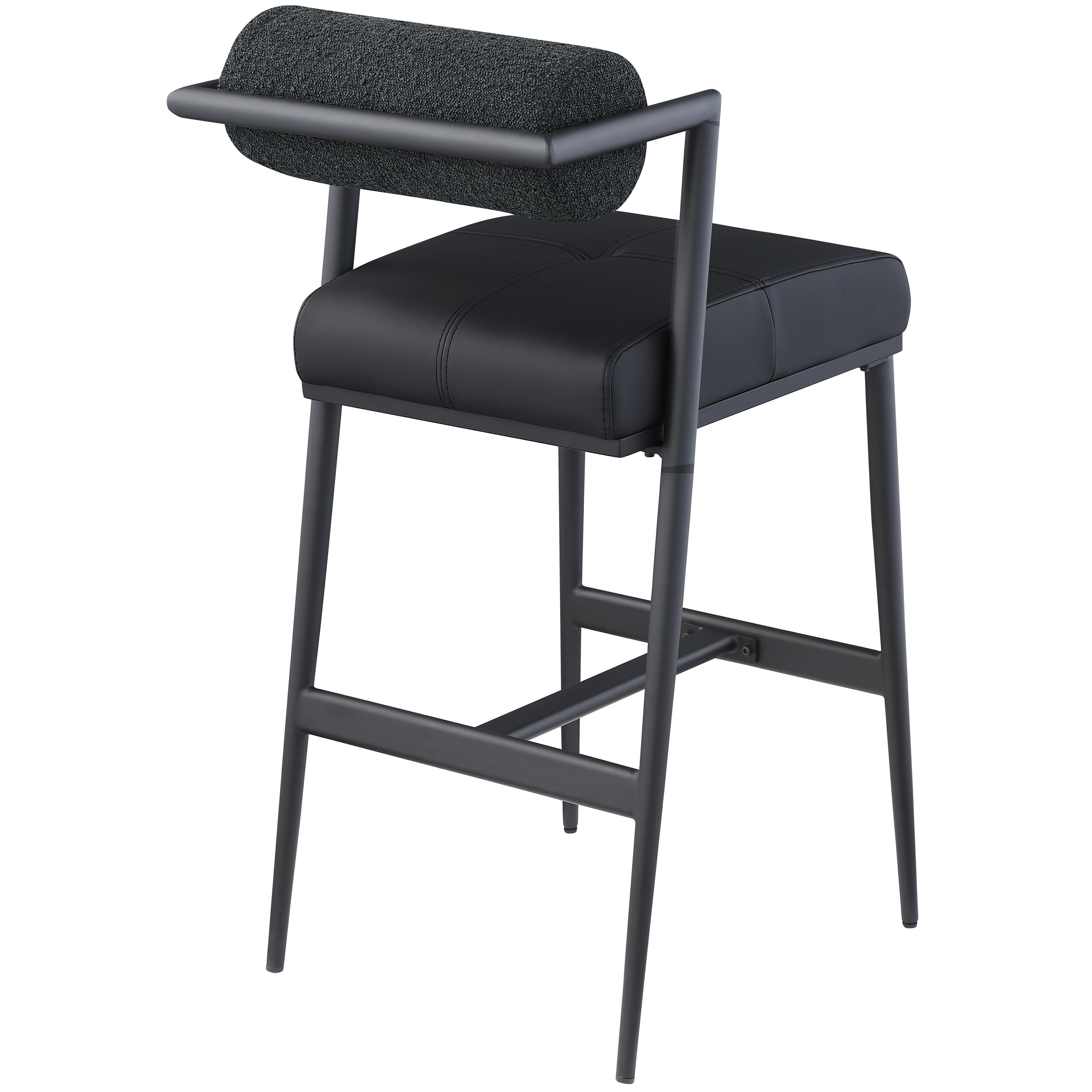 Meridian Stryker Black Boucle Fabric and Vegan Leather Stool