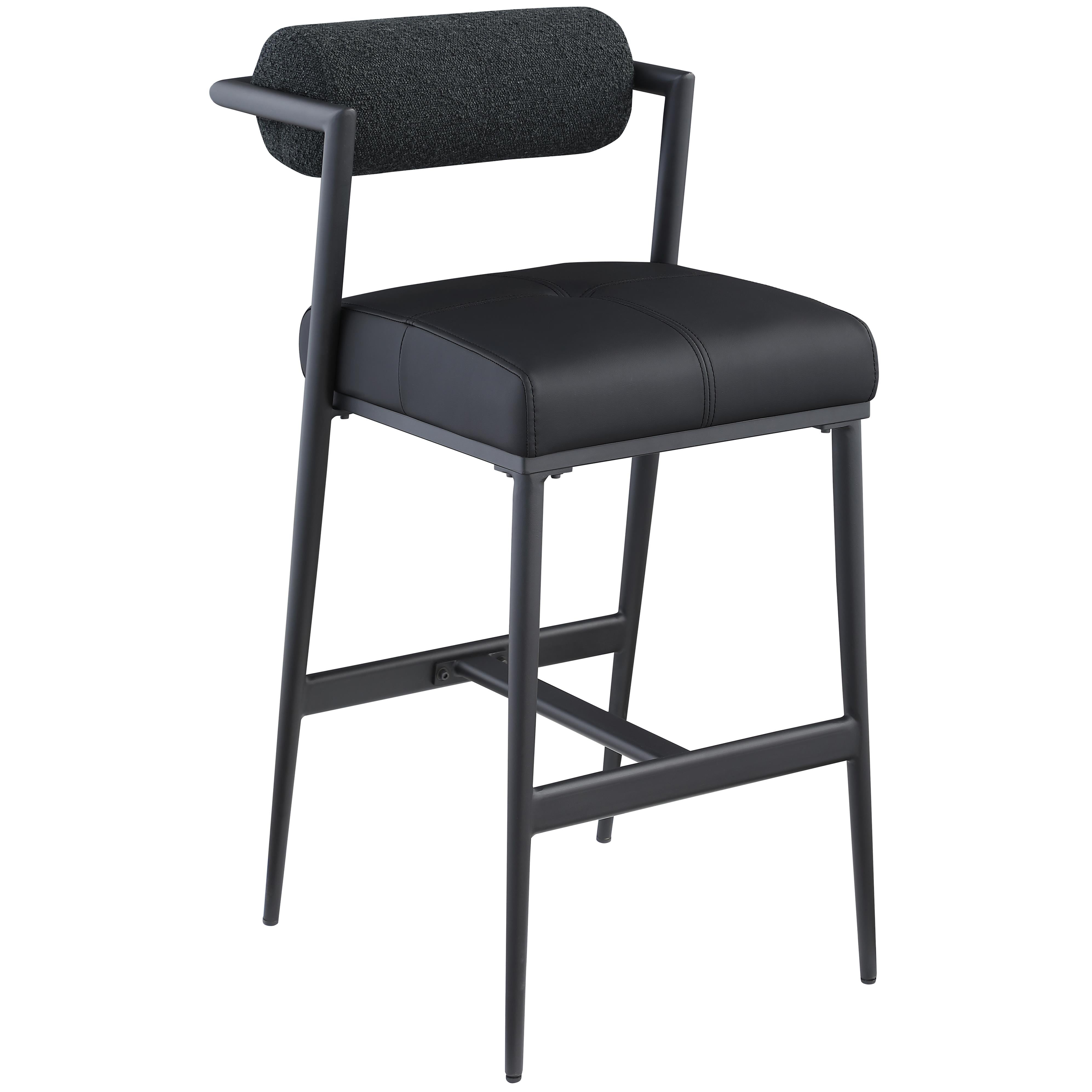 Meridian Stryker Black Boucle Fabric and Vegan Leather Stool