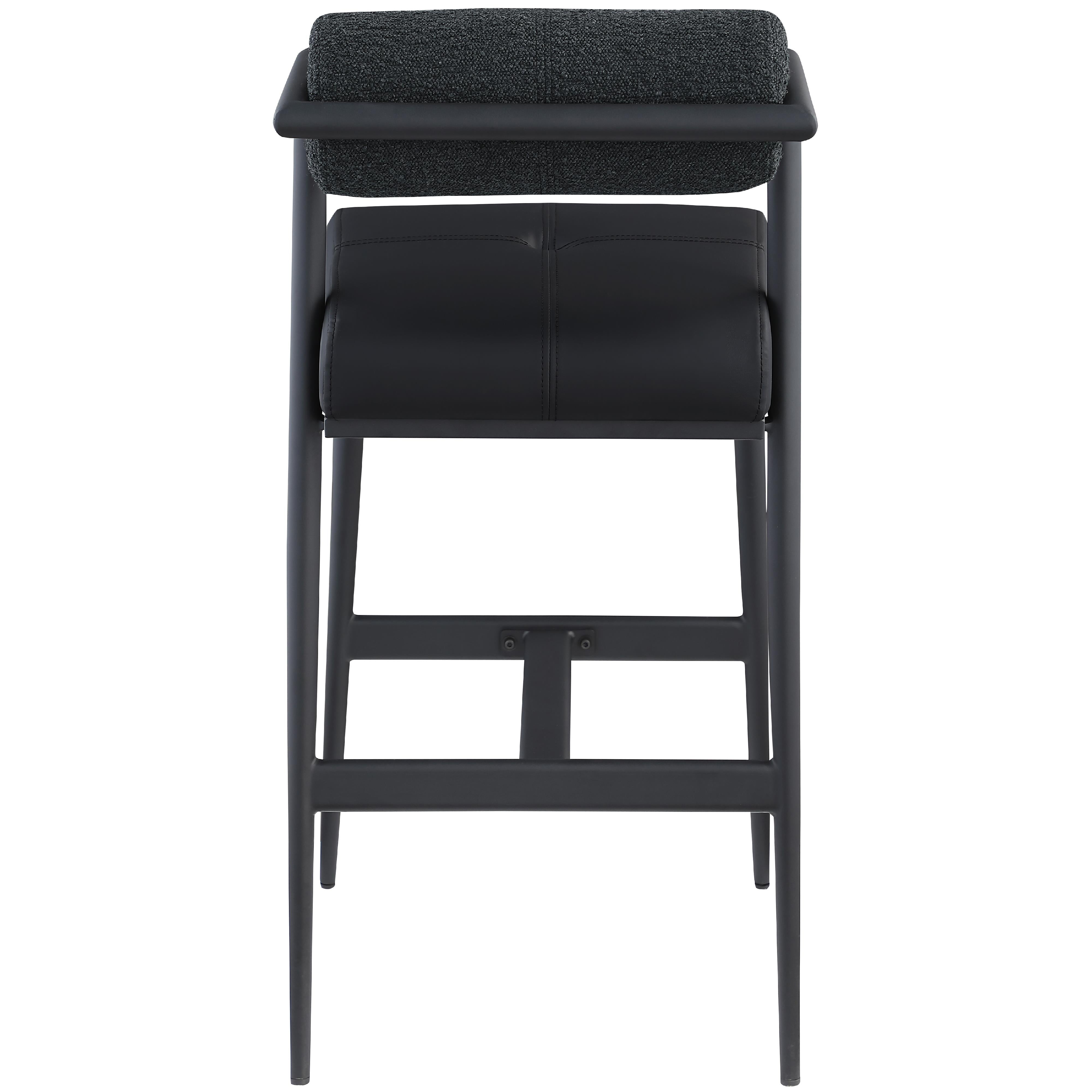 Meridian Stryker Black Boucle Fabric and Vegan Leather Stool