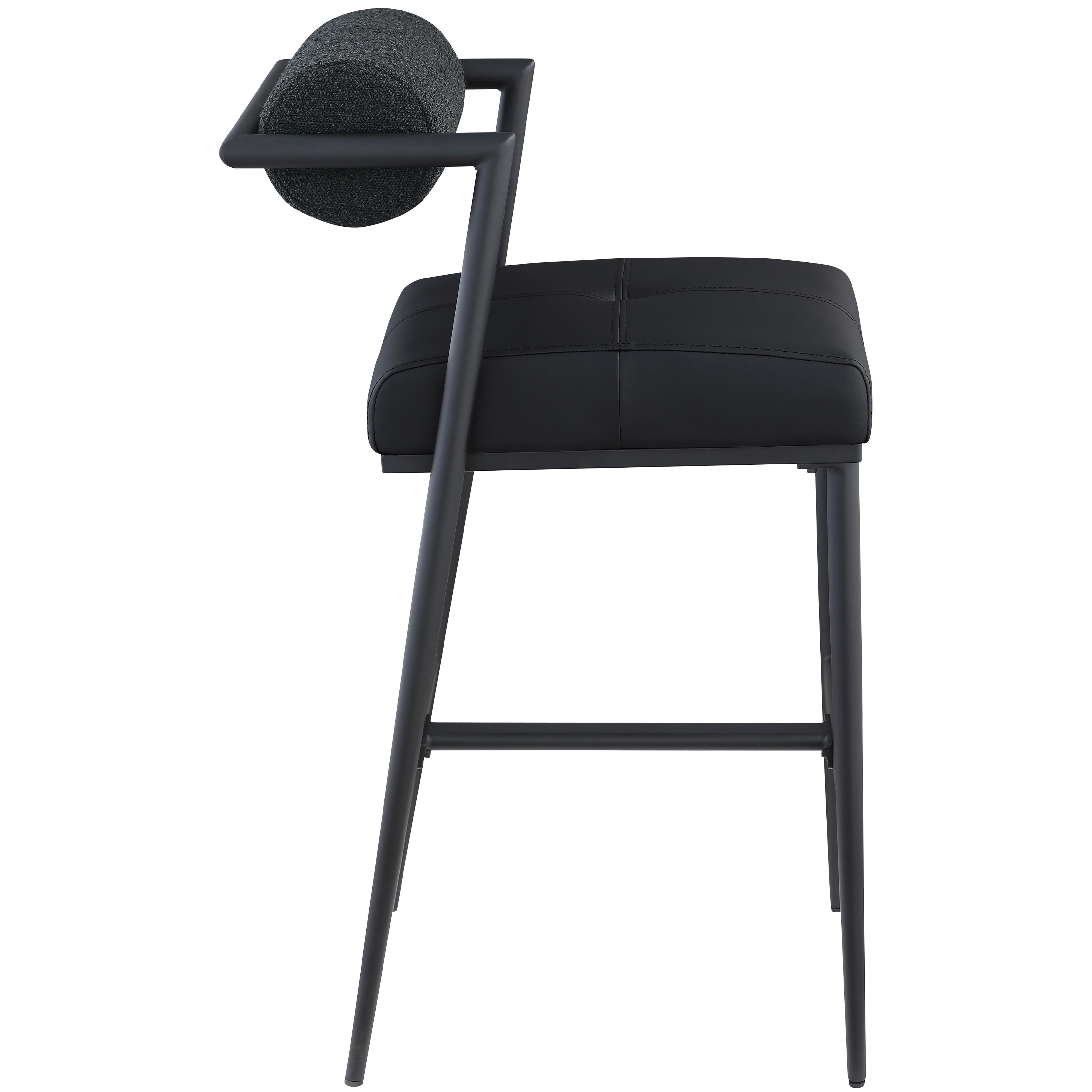 Meridian Stryker Black Boucle Fabric and Vegan Leather Stool