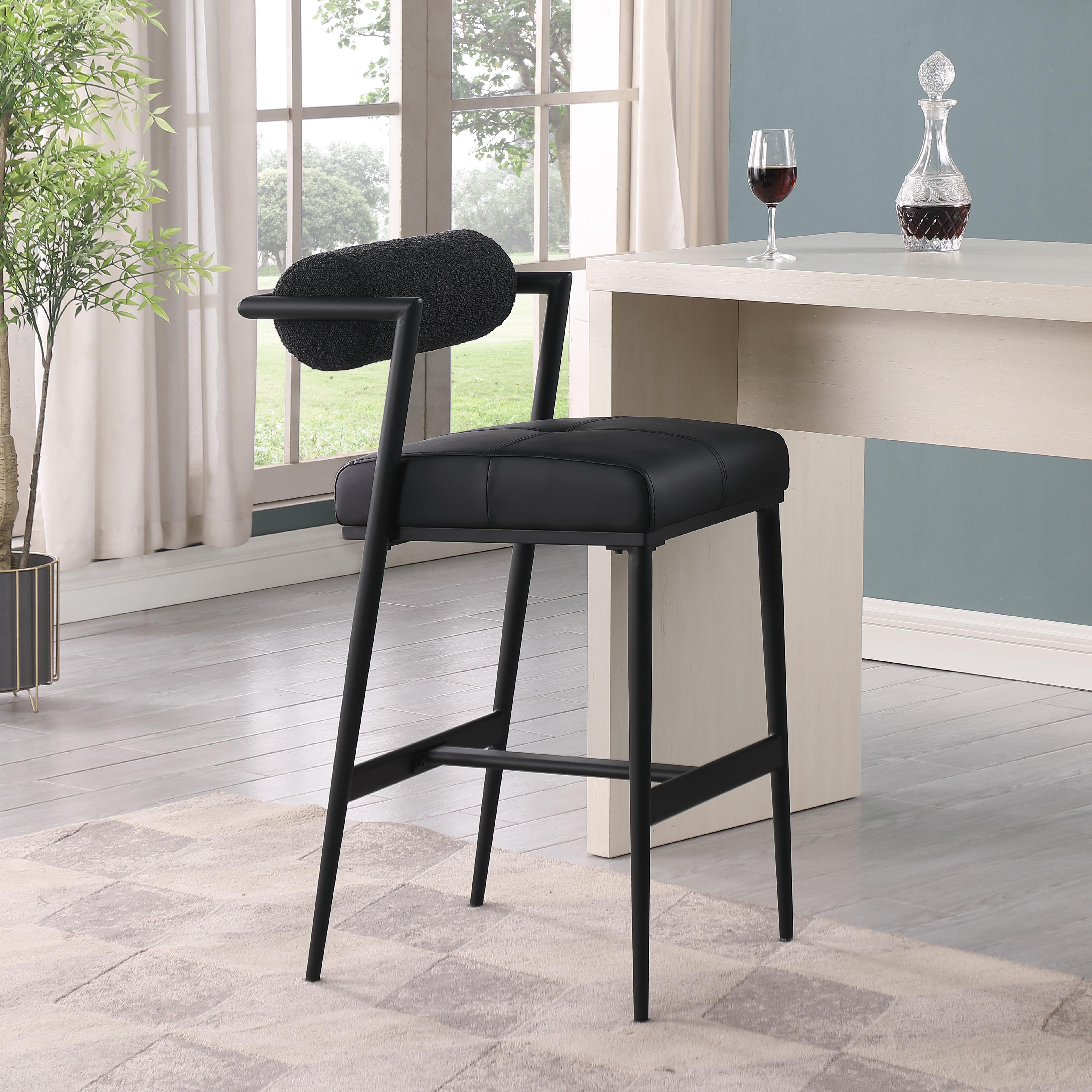 Meridian Stryker Black Boucle Fabric and Vegan Leather Stool