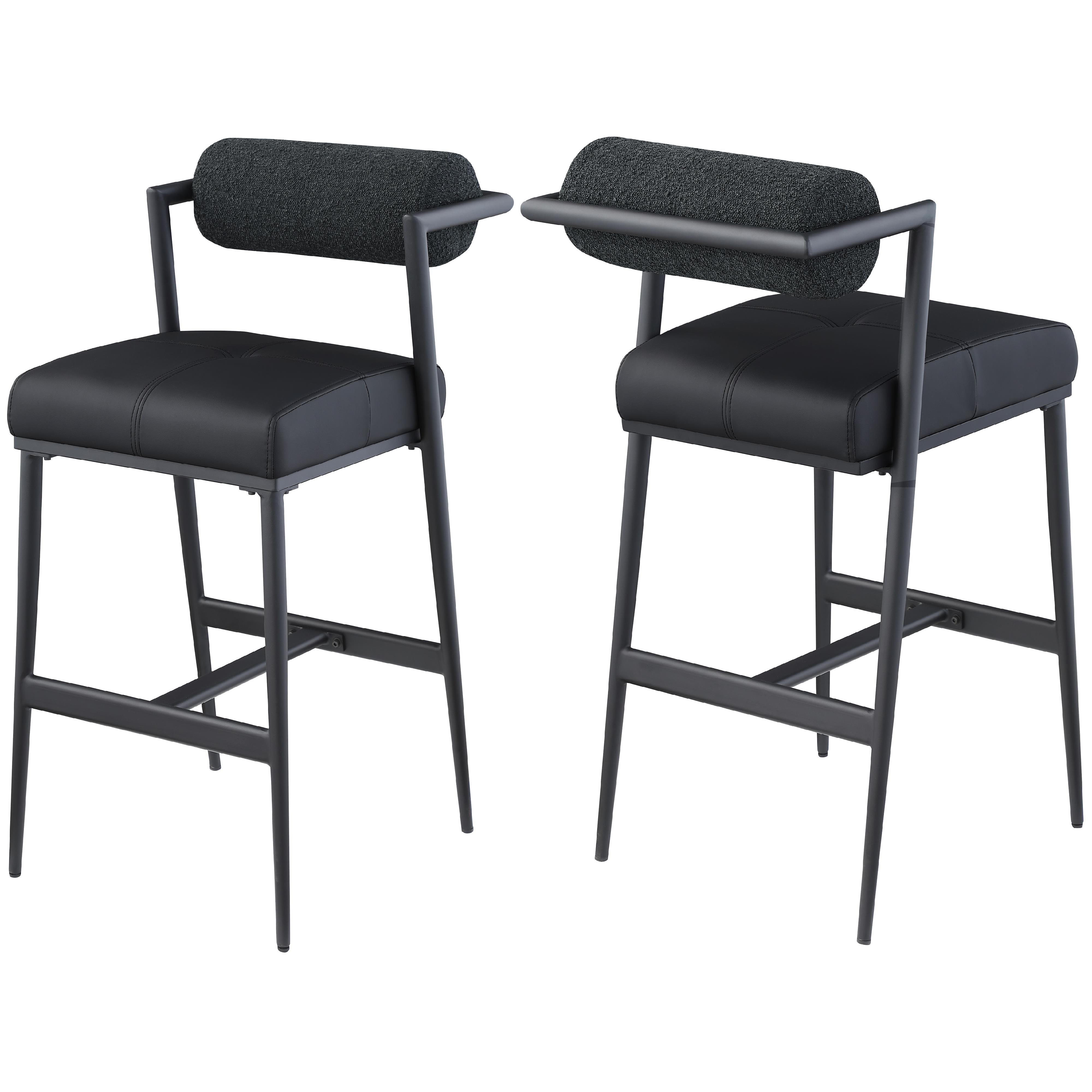 Meridian Stryker Black Boucle Fabric and Vegan Leather Stool