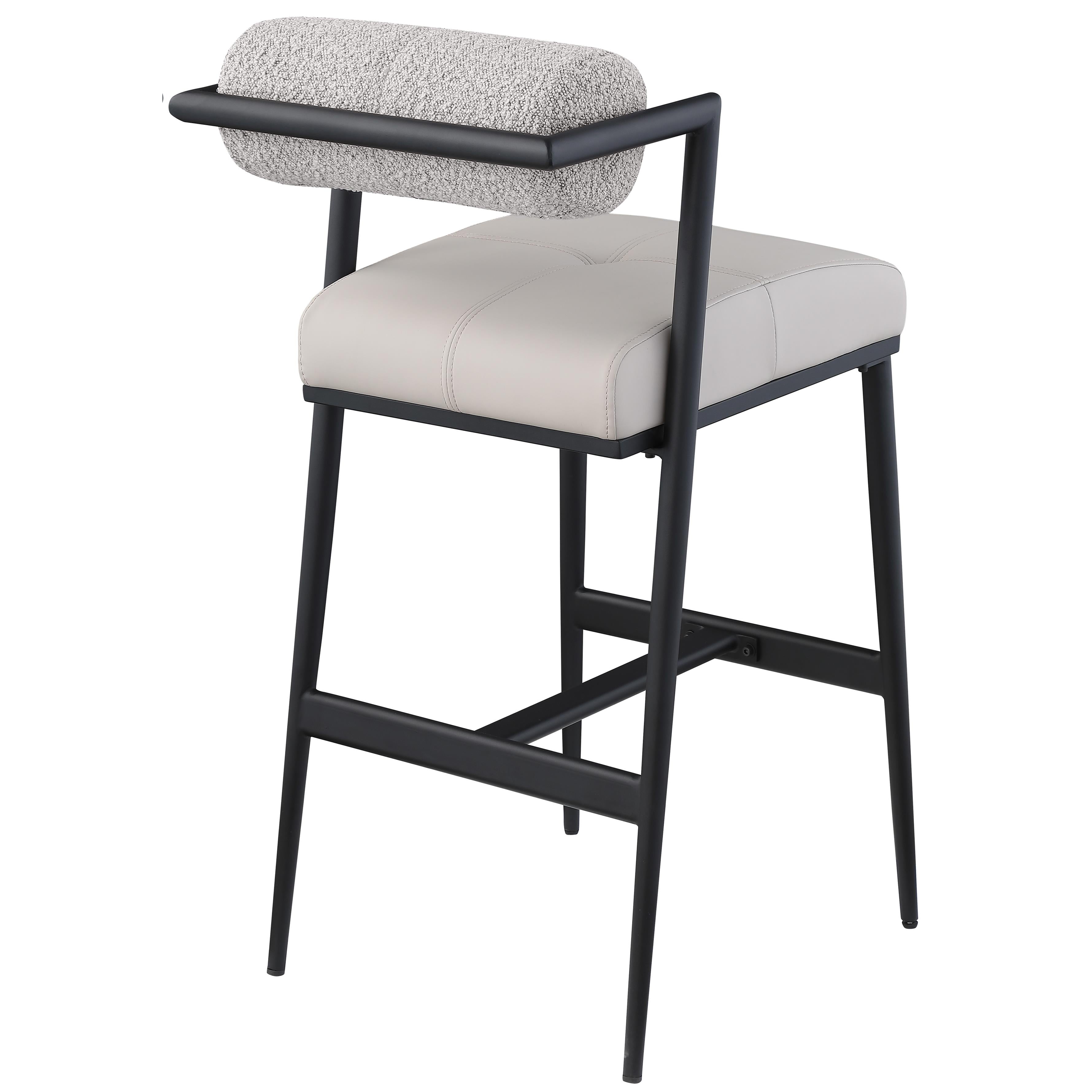 Meridian Stryker Taupe Boucle Fabric and Vegan Leather Stool