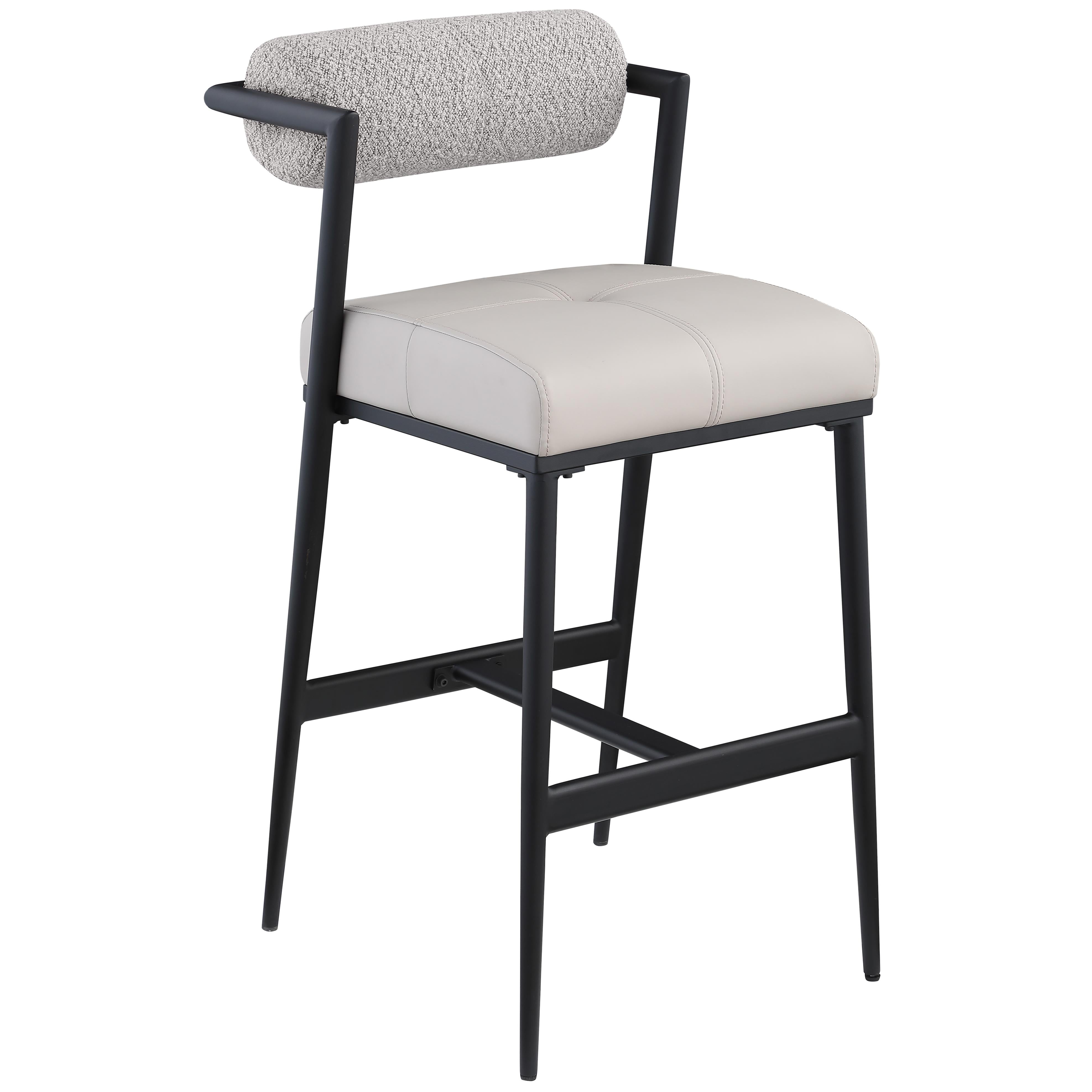 Meridian Stryker Taupe Boucle Fabric and Vegan Leather Stool