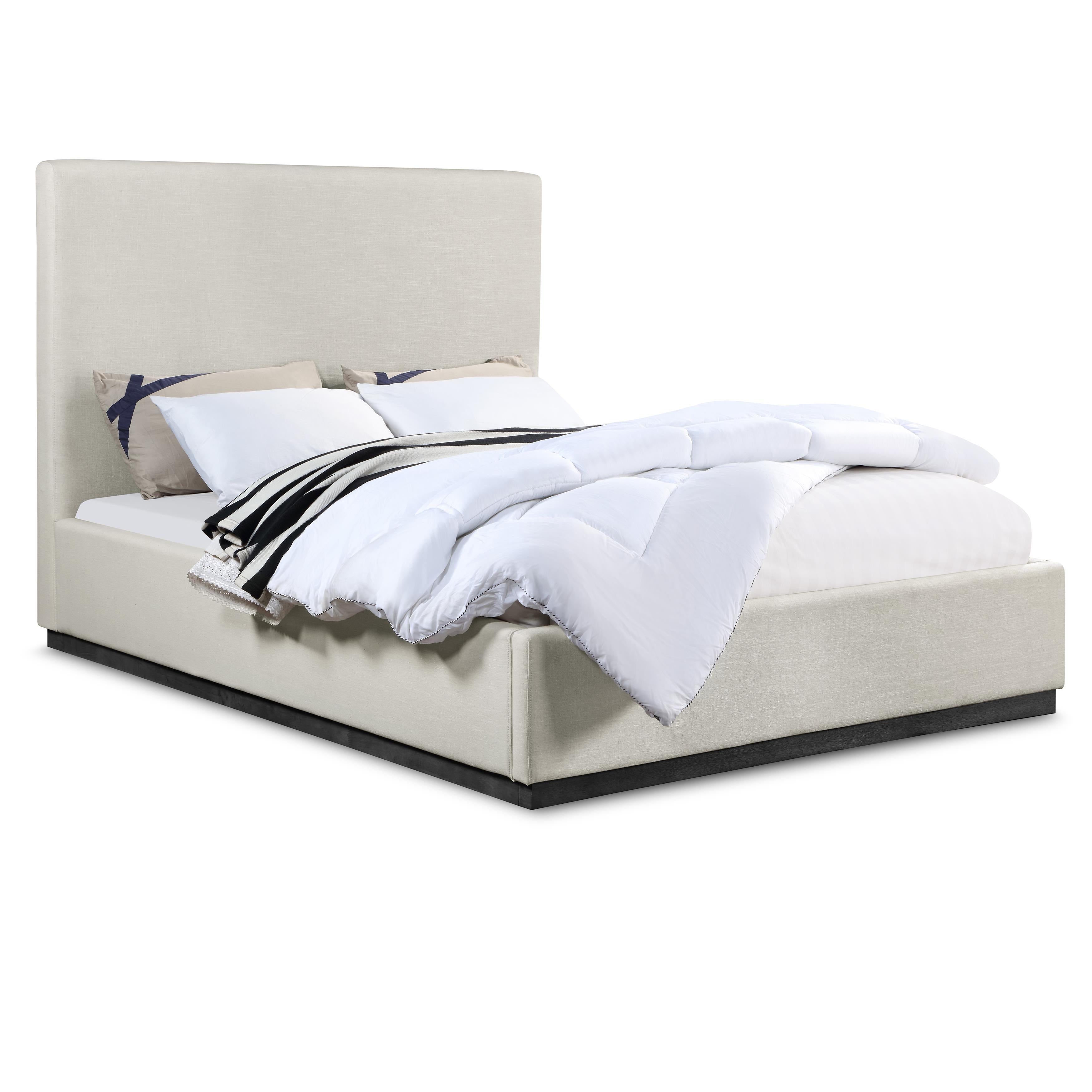 Meridian Alfie Beige Linen Textured Fabric King Bed