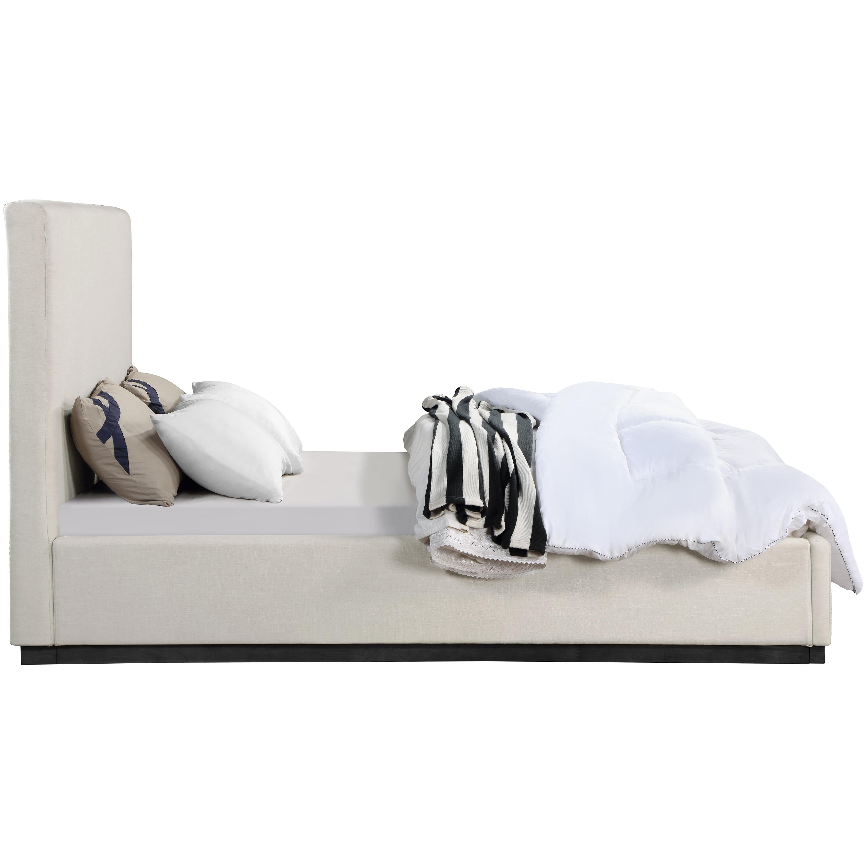 Meridian Alfie Beige Linen Textured Fabric King Bed