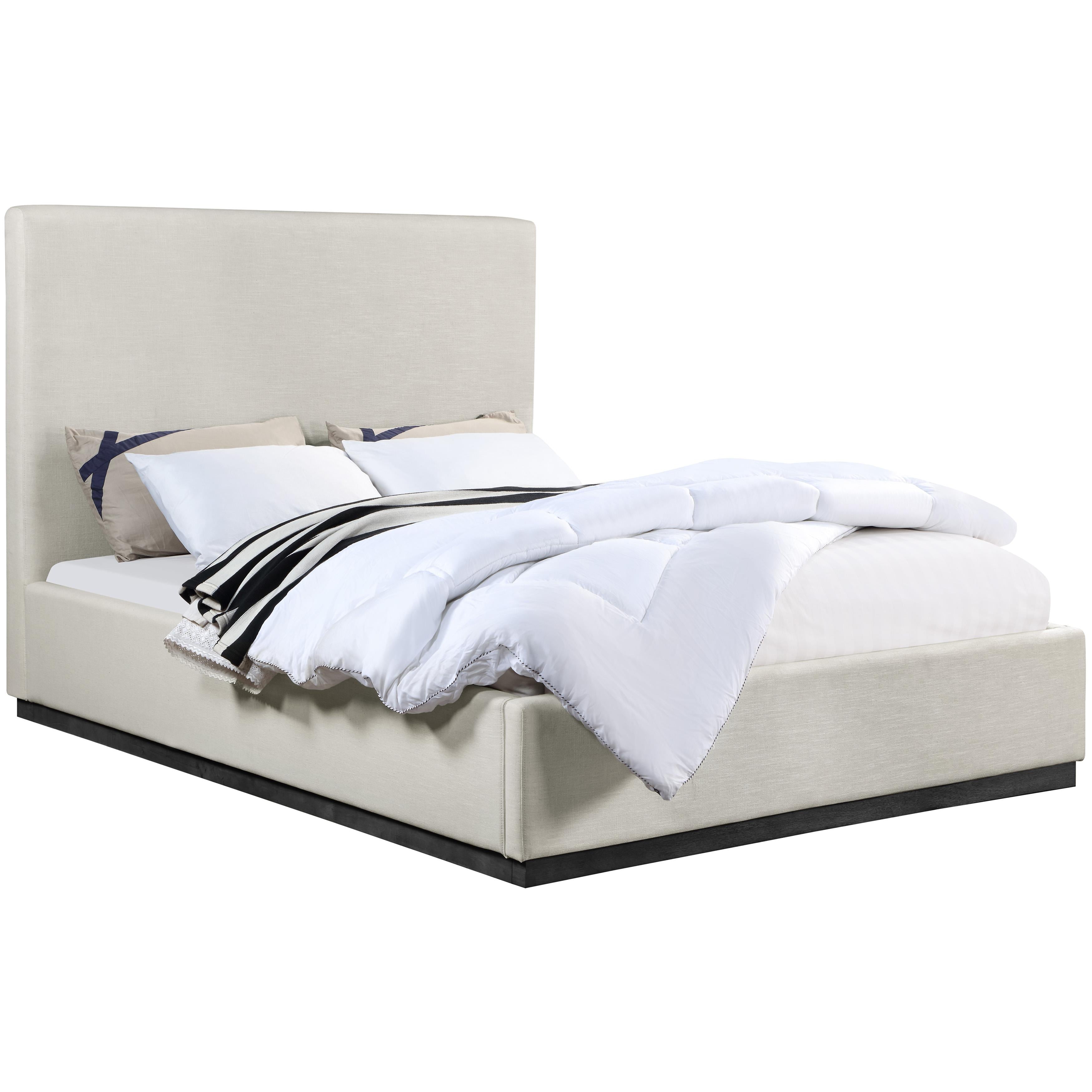 Meridian Alfie Beige Linen Textured Fabric King Bed