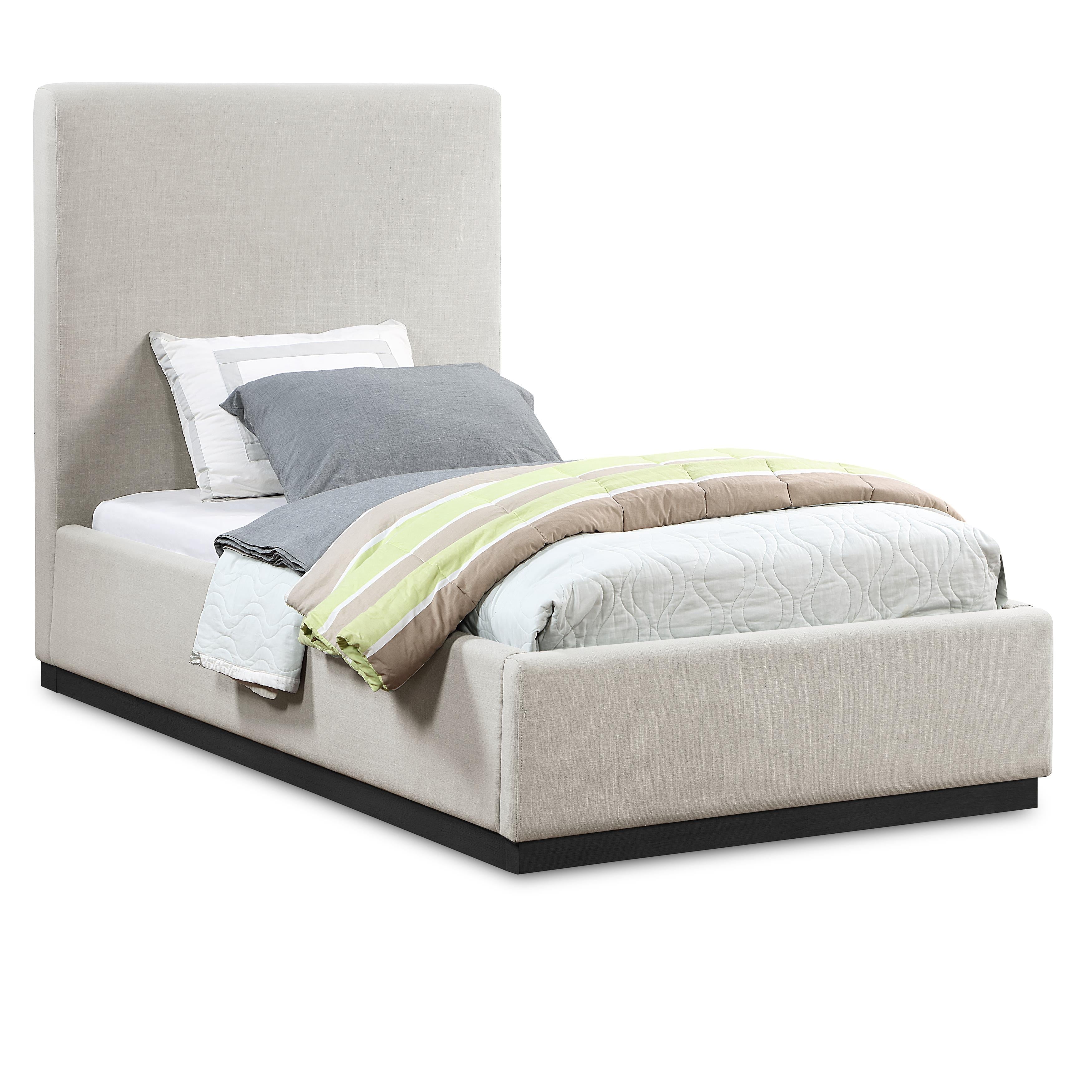 Meridian Alfie Beige Linen Textured Fabric Twin Bed