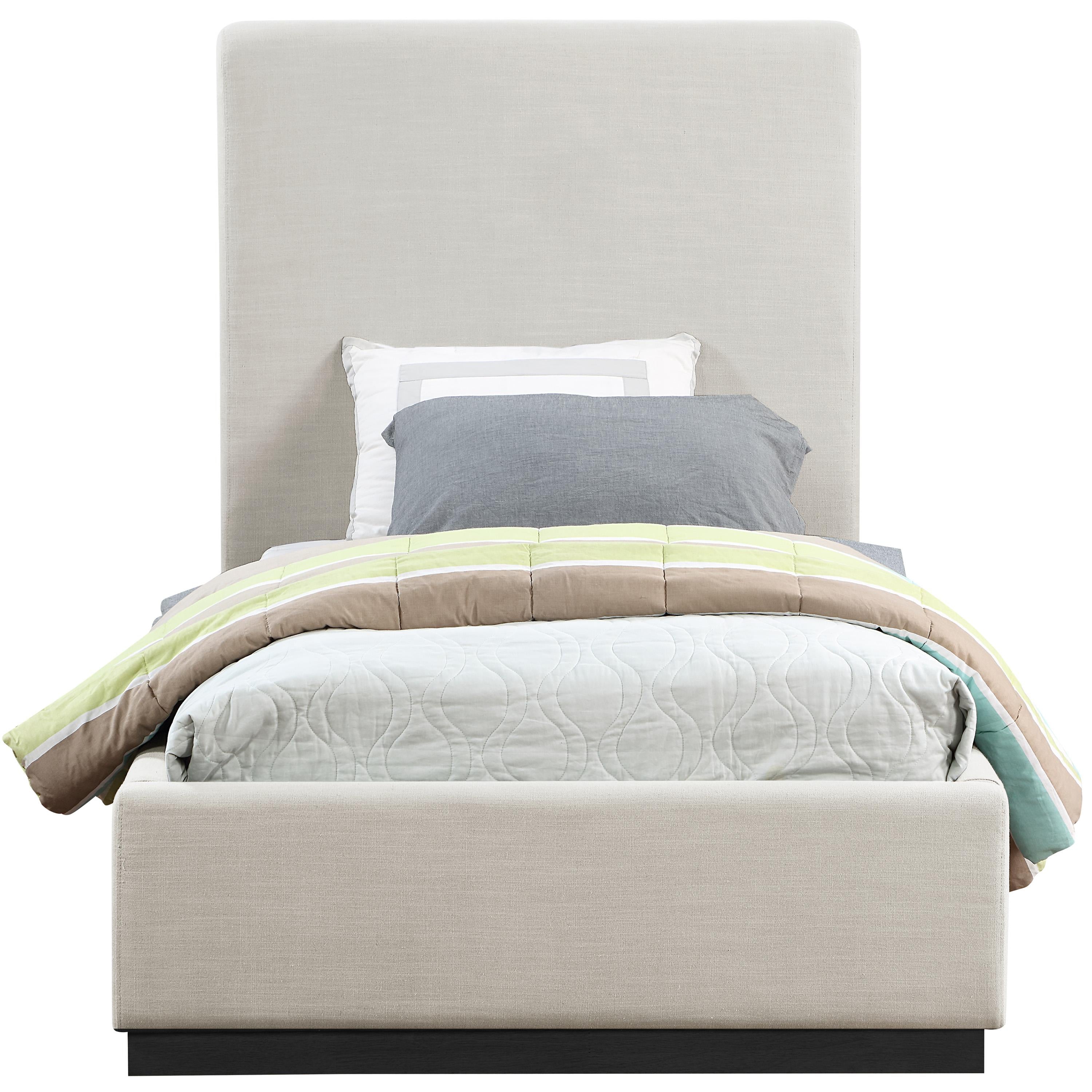 Meridian Alfie Beige Linen Textured Fabric Twin Bed