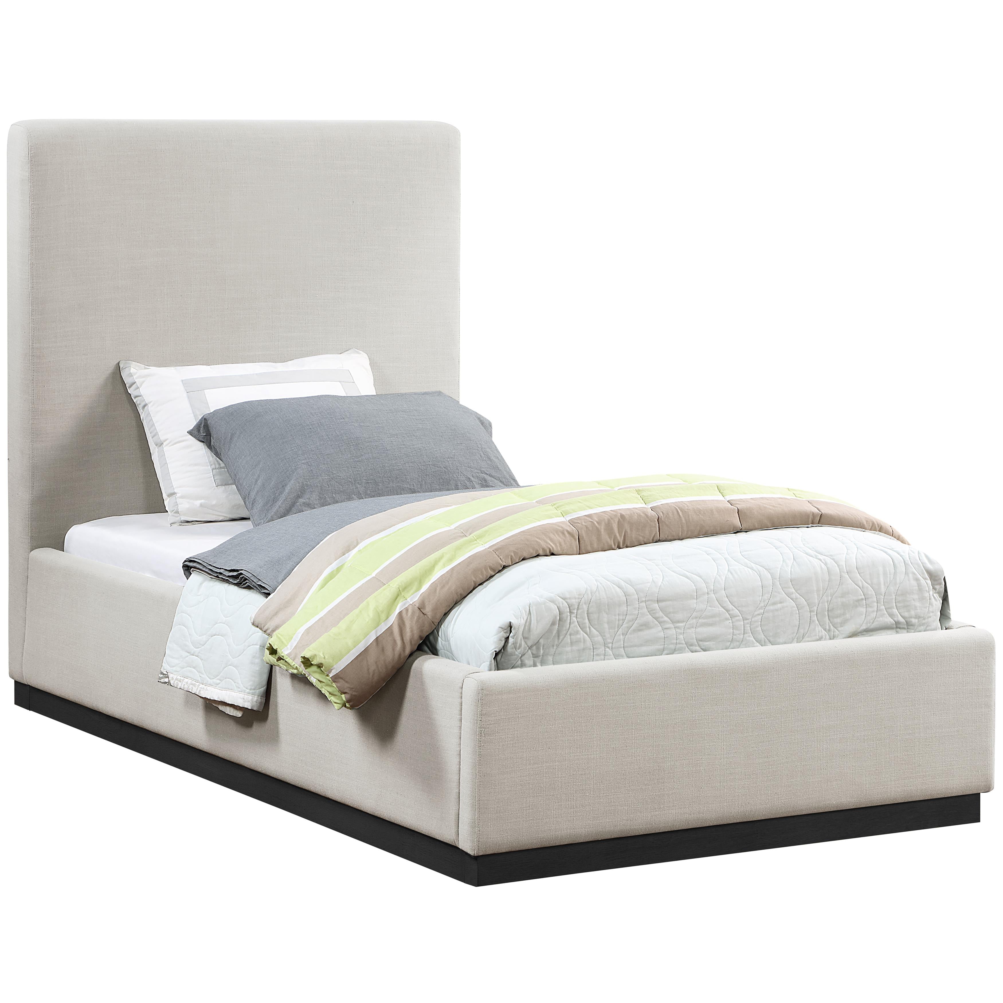 Meridian Alfie Beige Linen Textured Fabric Twin Bed