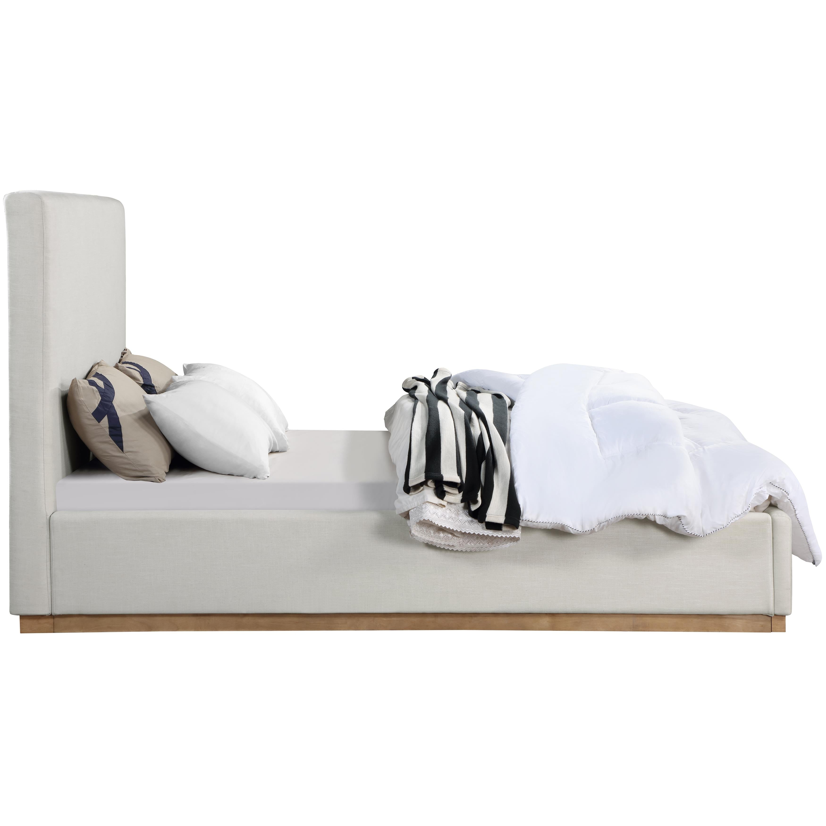 Meridian Alfie Cream Linen Textured Fabric Full Bed