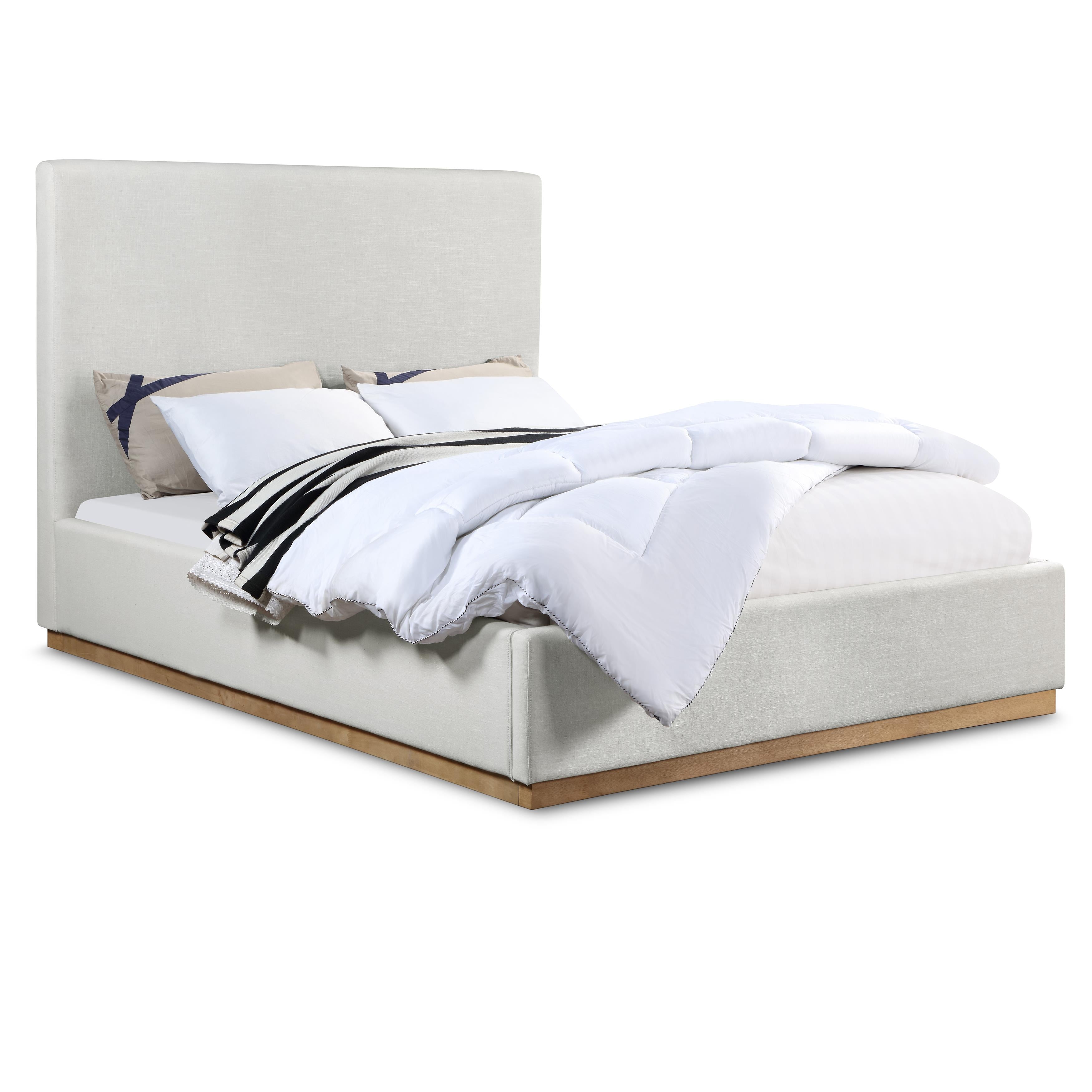 Meridian Alfie Cream Linen Textured Fabric King Bed