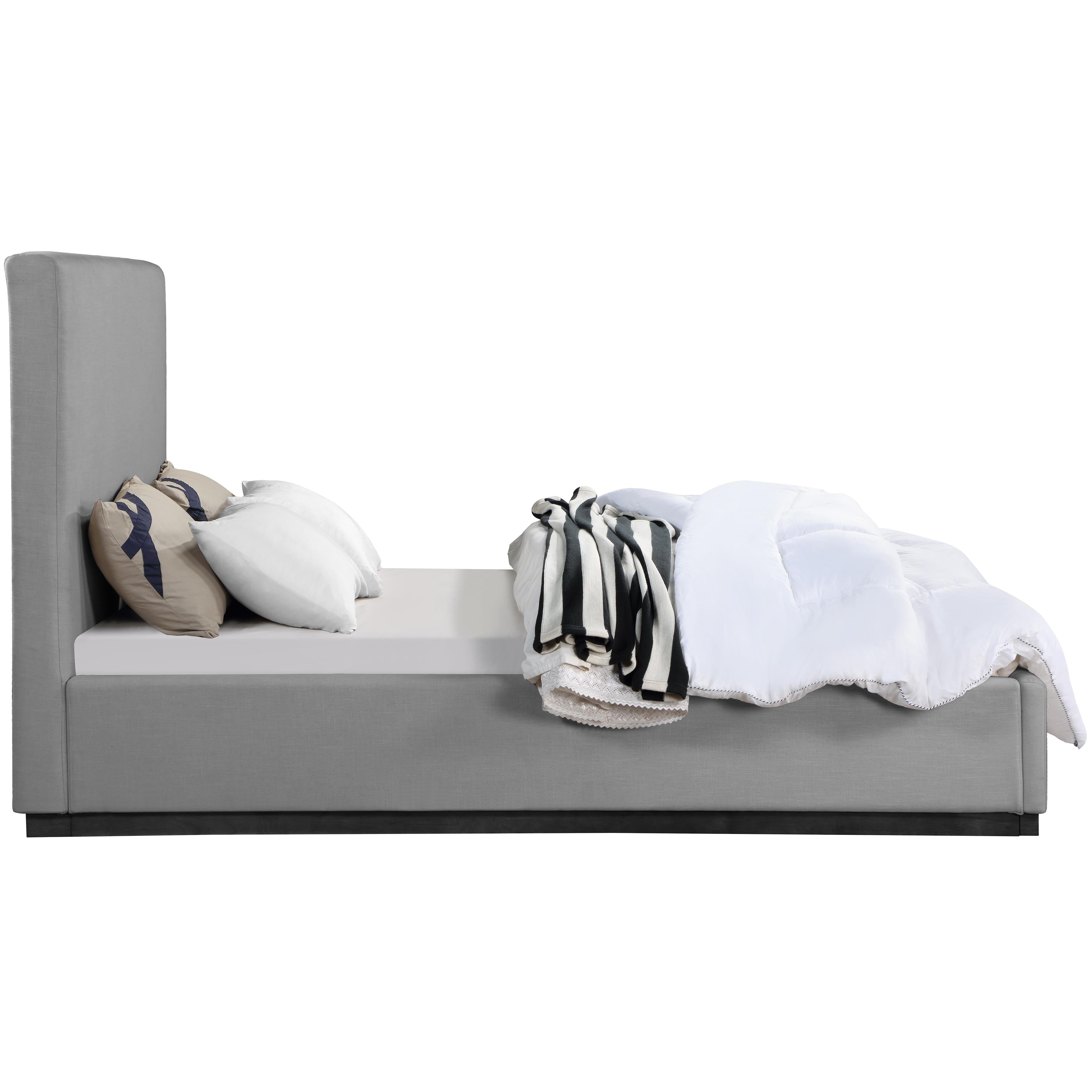 Meridian Alfie Grey Linen Textured Fabric King Bed