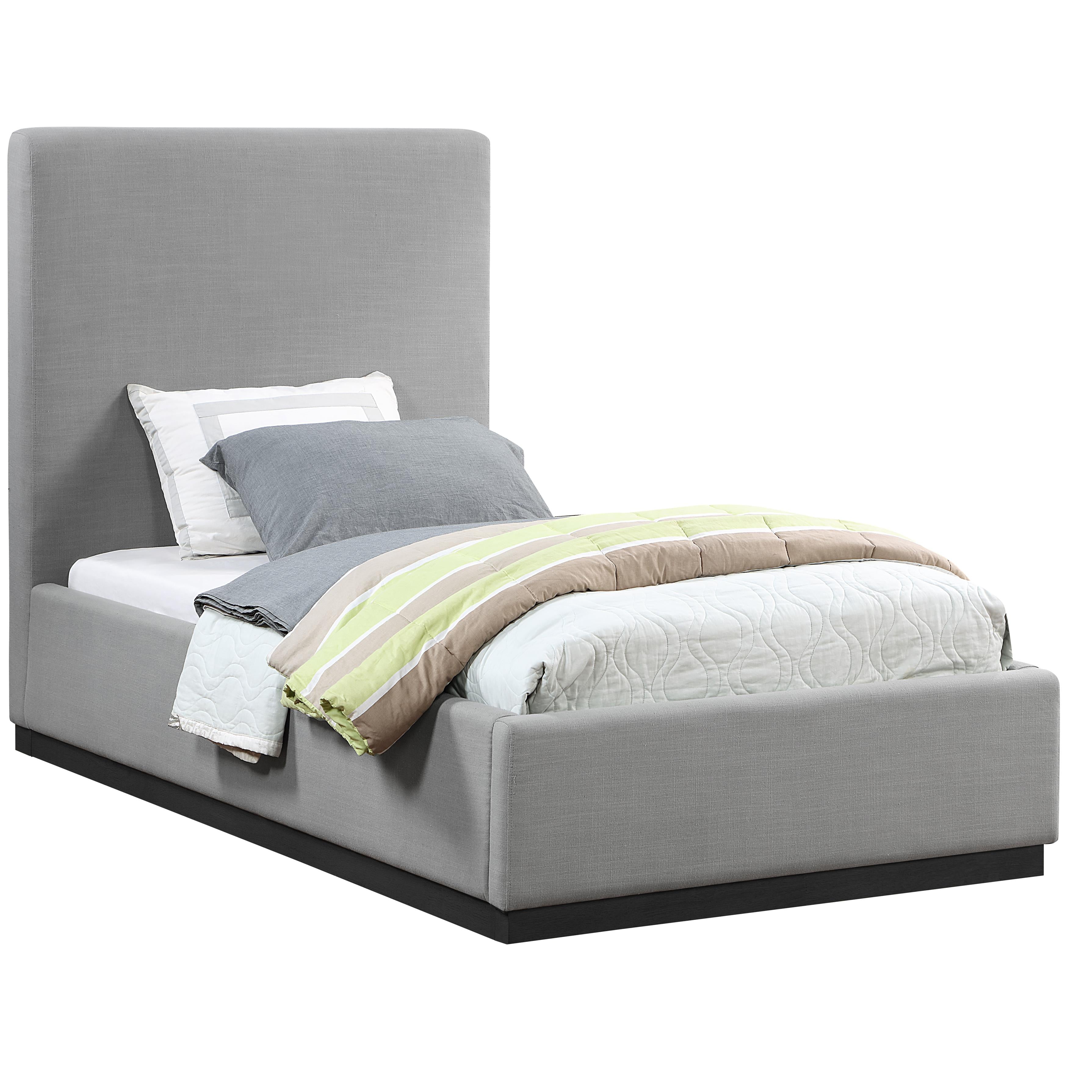 Meridian Alfie Grey Linen Textured Fabric Twin Bed