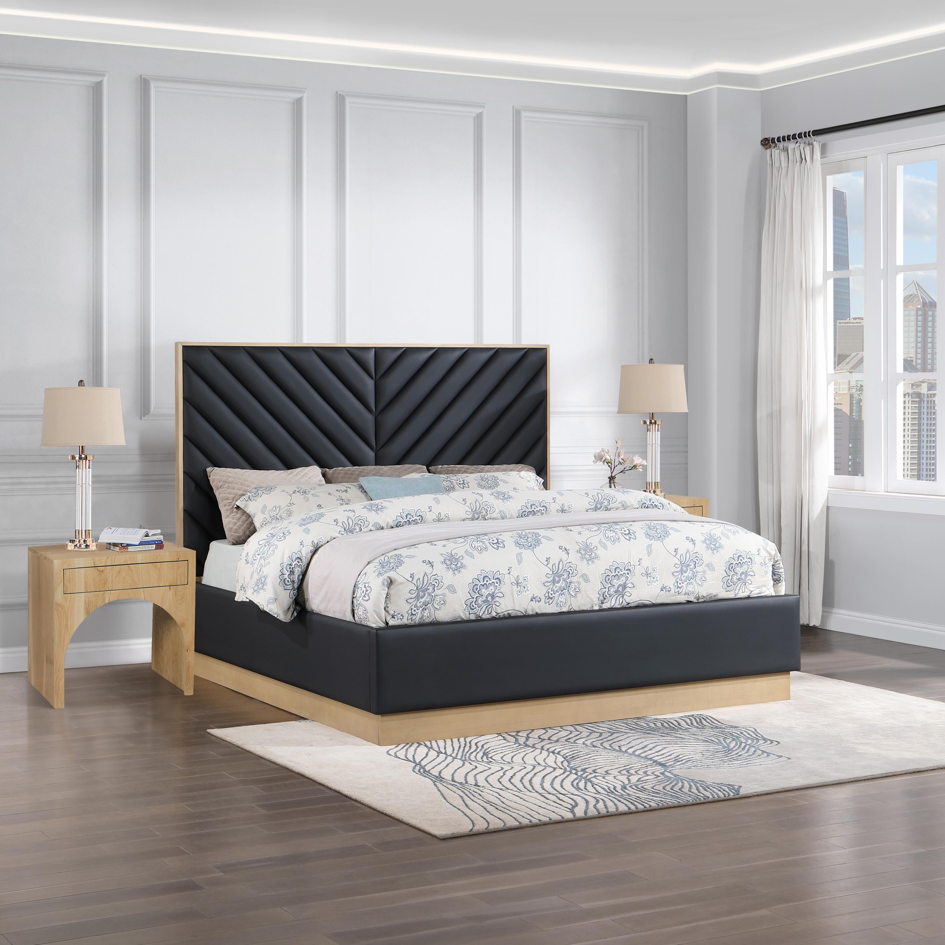 Meridian Casa Black Vegan Leather King Bed (3 Boxes)