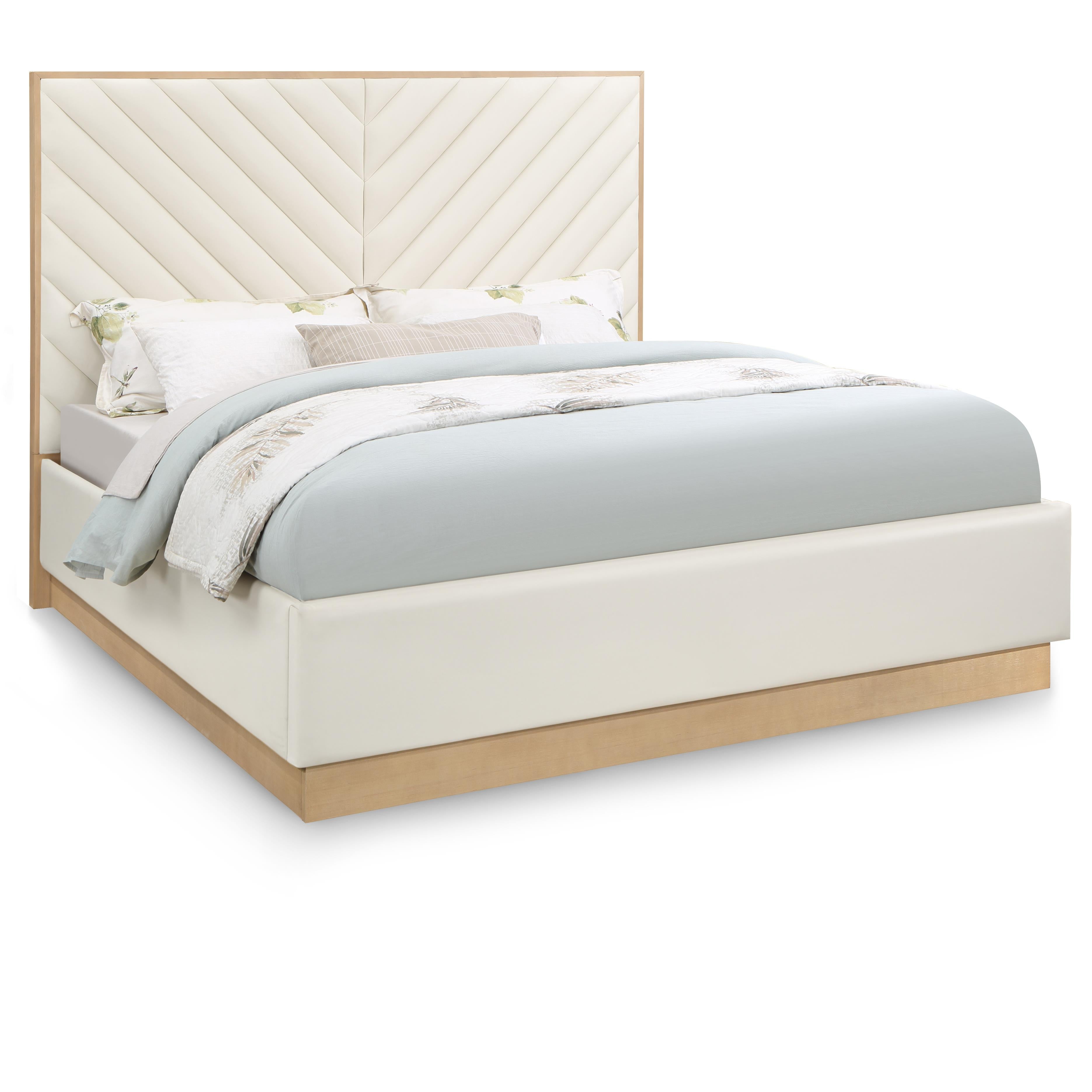 Meridian Casa Cream Vegan Leather King Bed (3 Boxes)