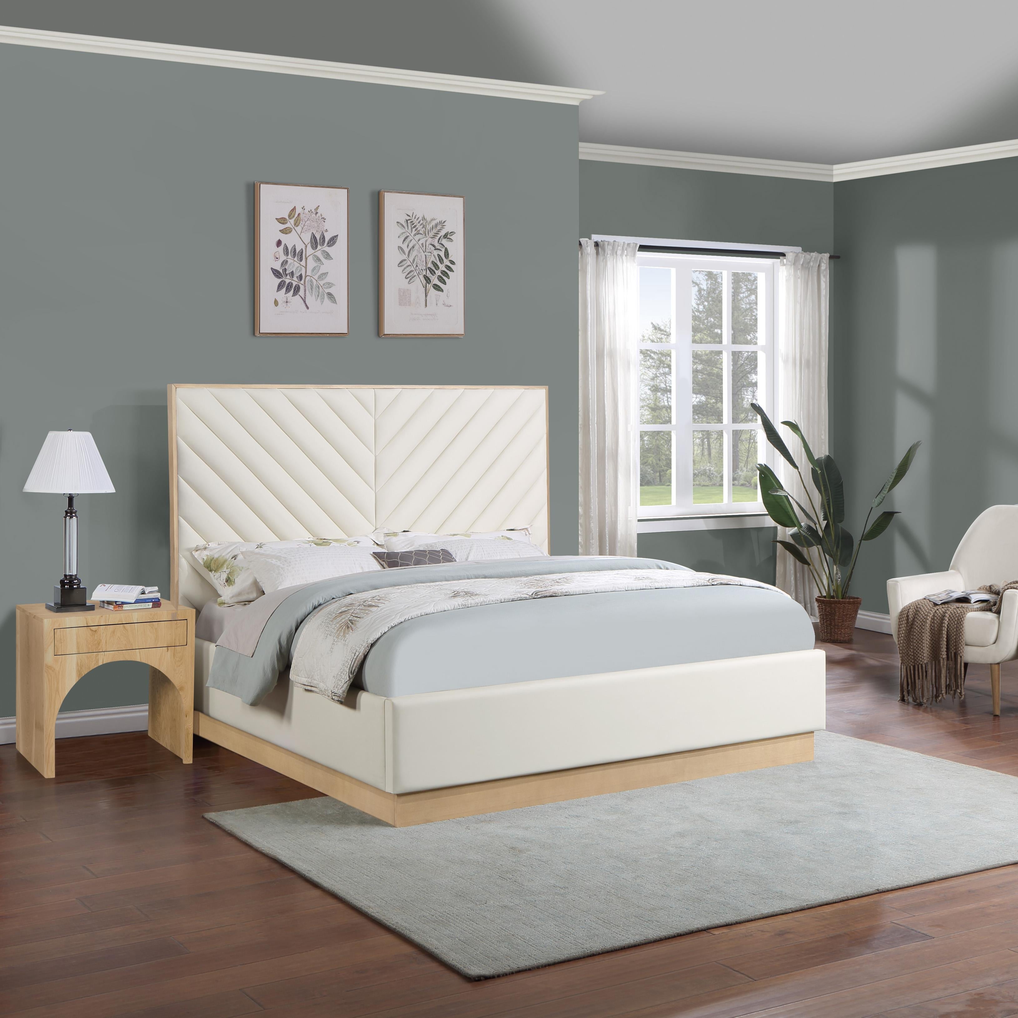 Meridian Casa Cream Vegan Leather King Bed (3 Boxes)