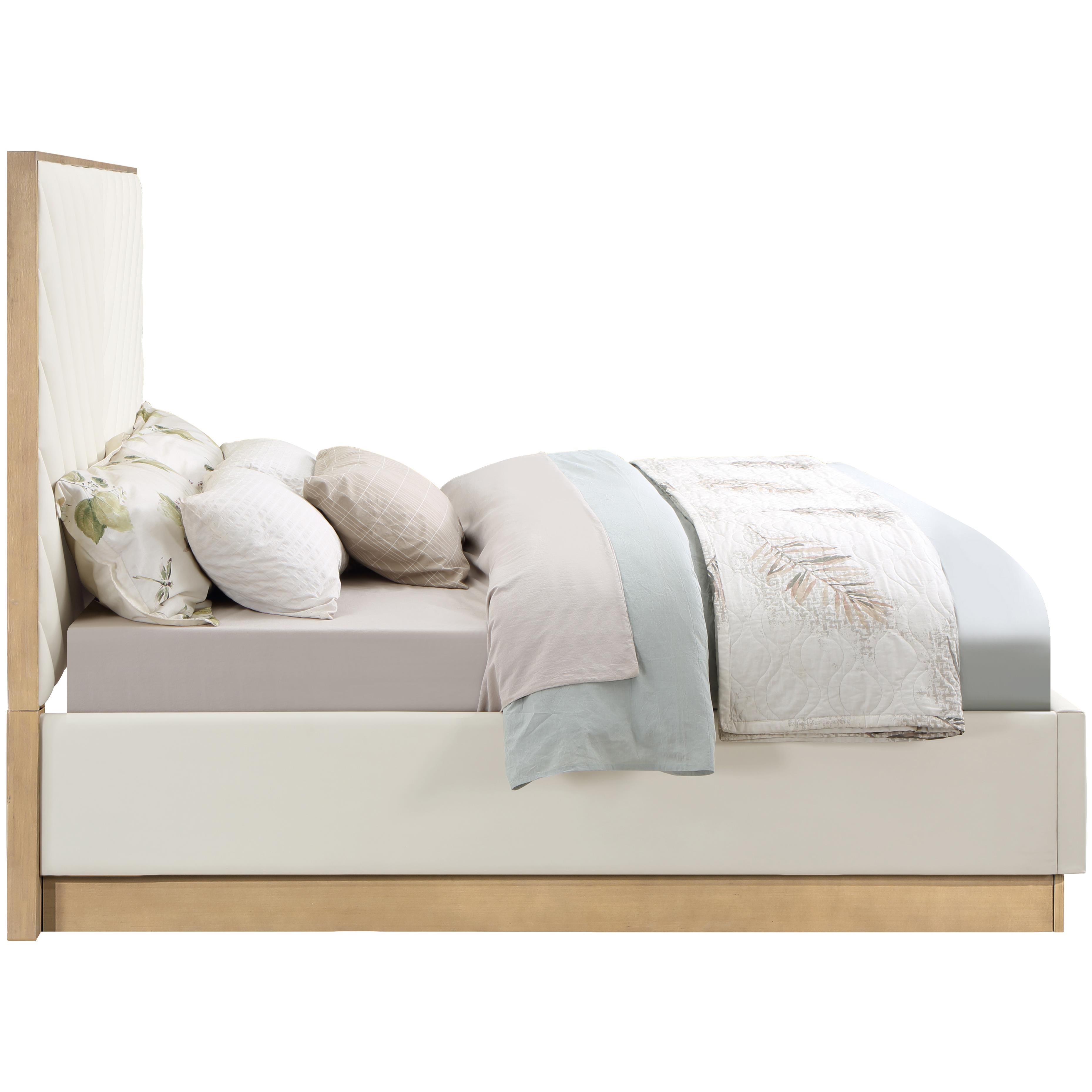 Meridian Casa Cream Vegan Leather King Bed (3 Boxes)