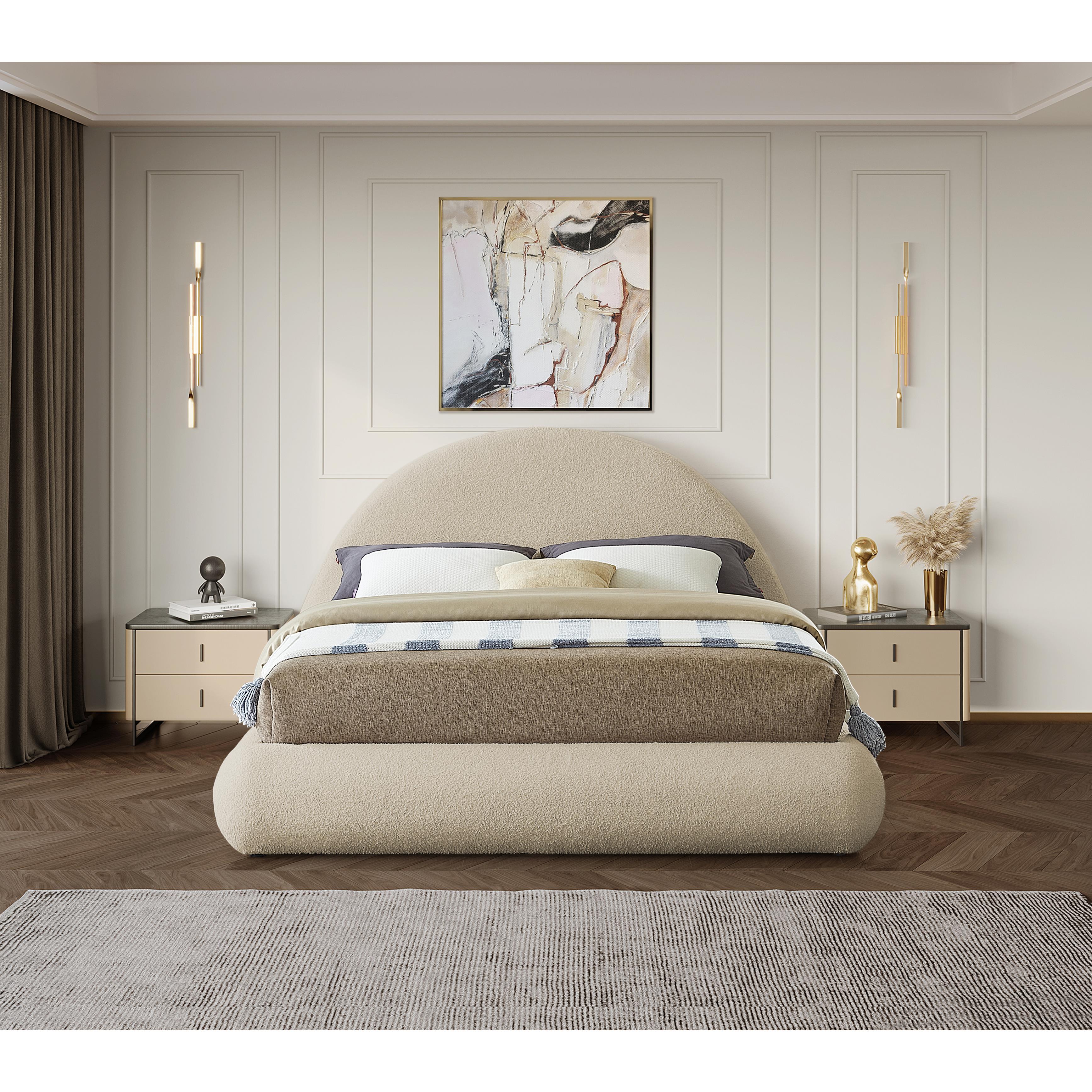 Meridian Rudy Beige Teddy Fabric King Bed