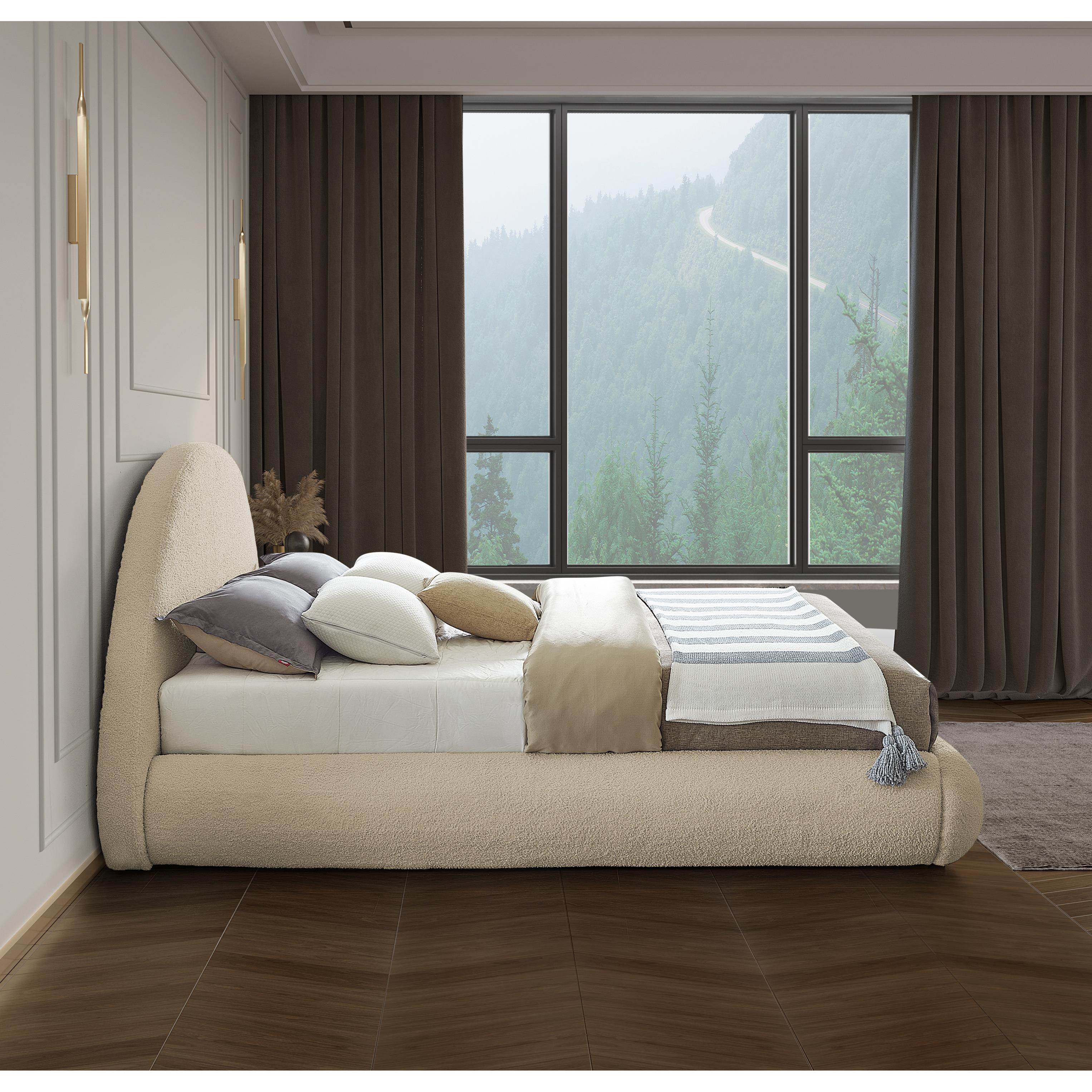 Meridian Rudy Beige Teddy Fabric King Bed