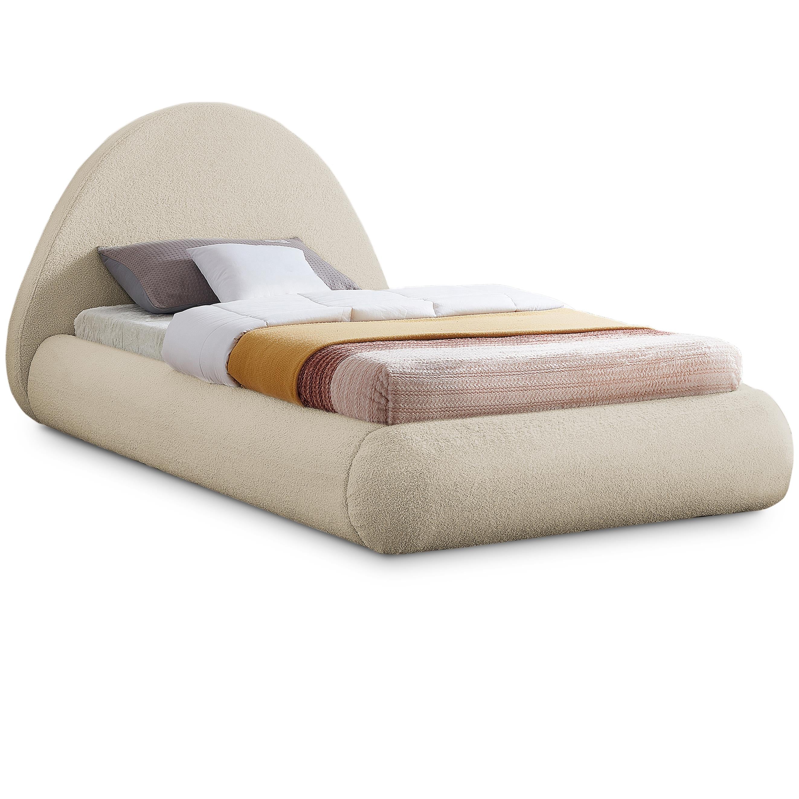 Meridian Rudy Beige Teddy Fabric Twin Bed