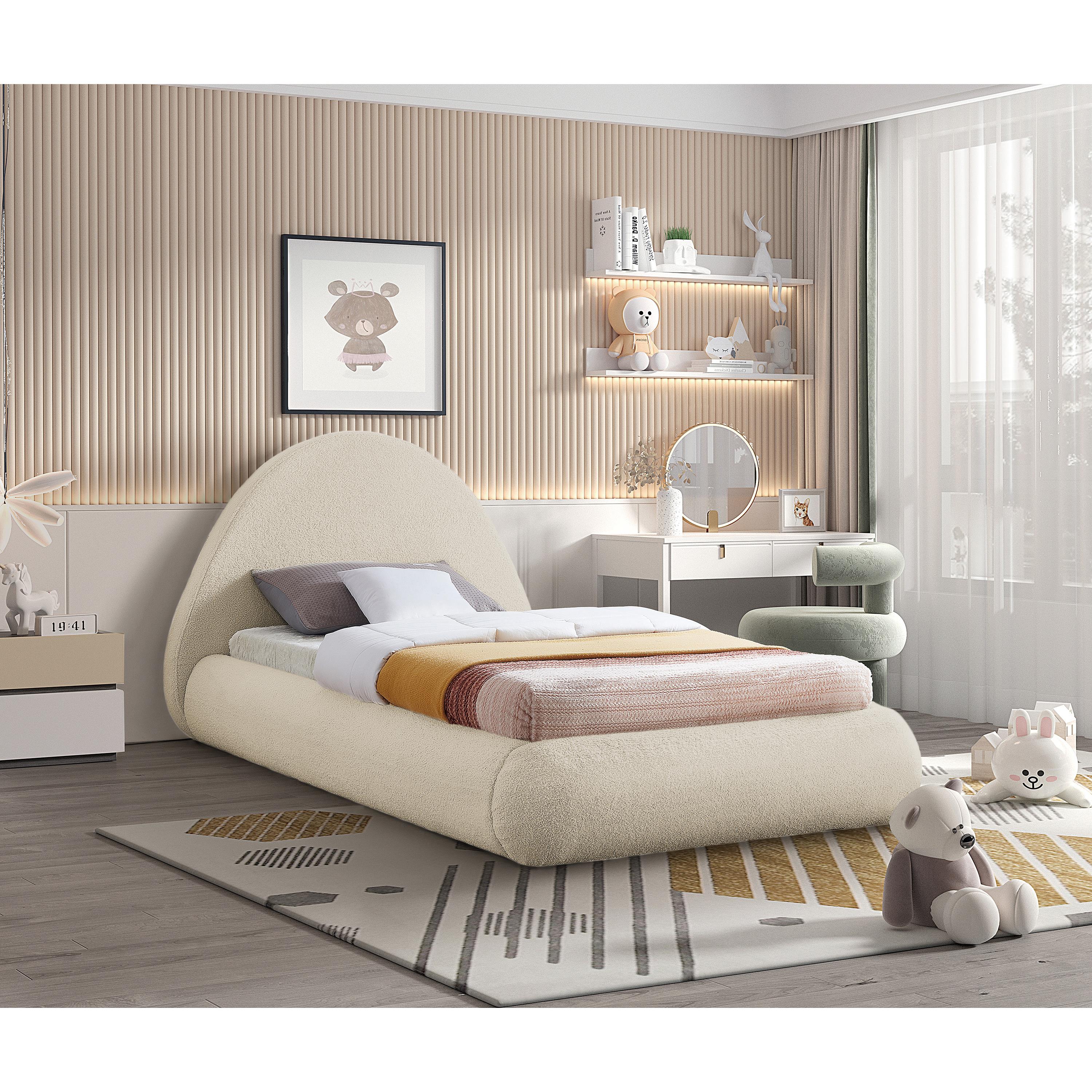 Meridian Rudy Beige Teddy Fabric Twin Bed