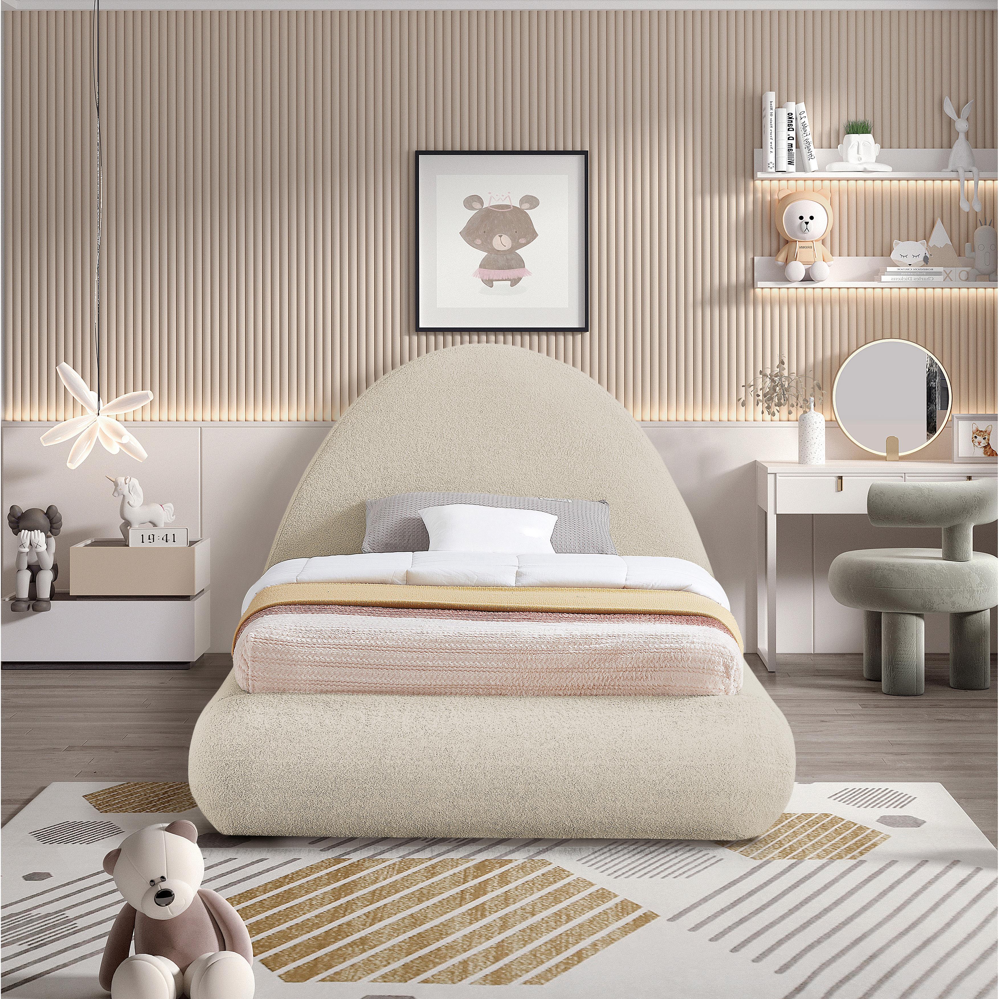 Meridian Rudy Beige Teddy Fabric Twin Bed