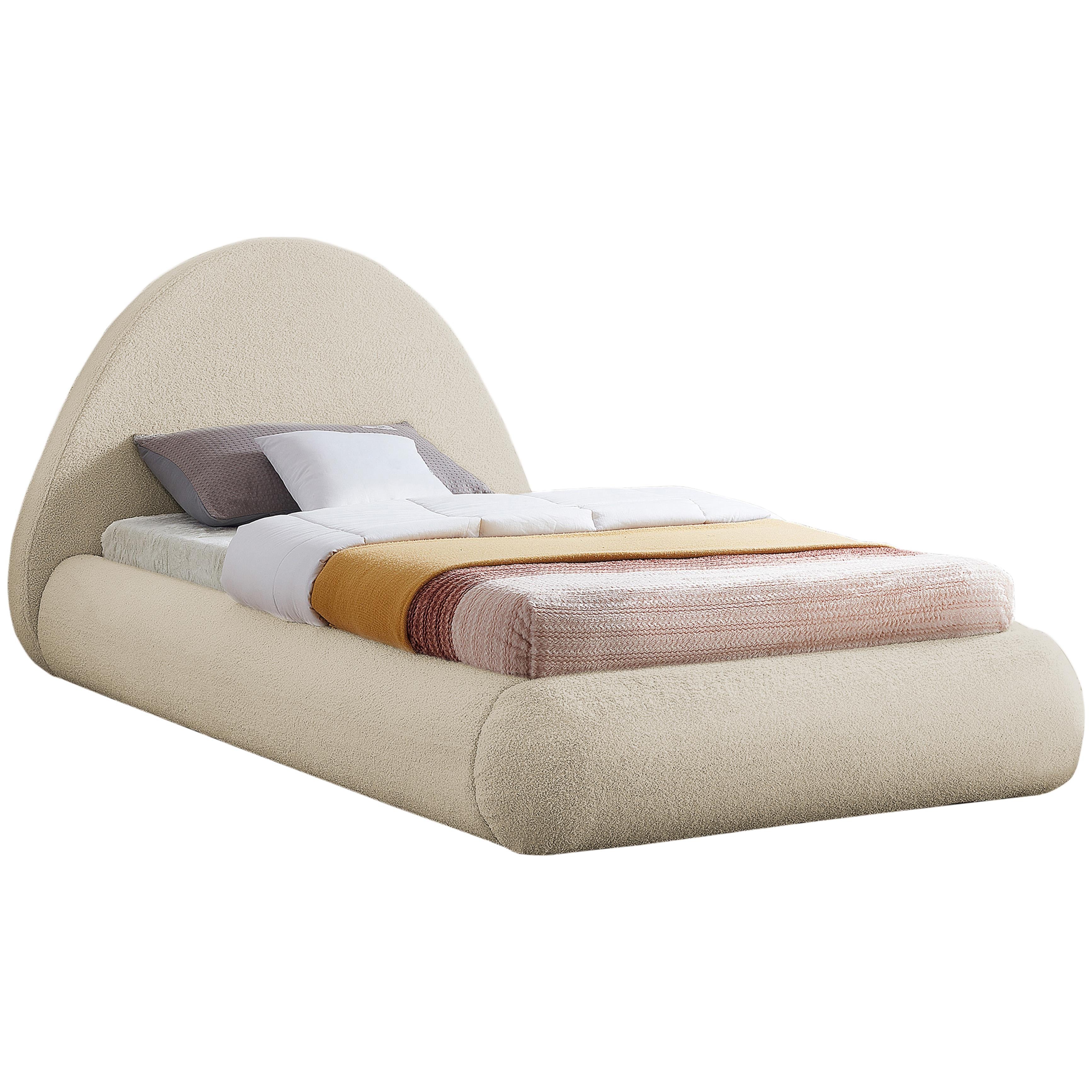 Meridian Rudy Beige Teddy Fabric Twin Bed