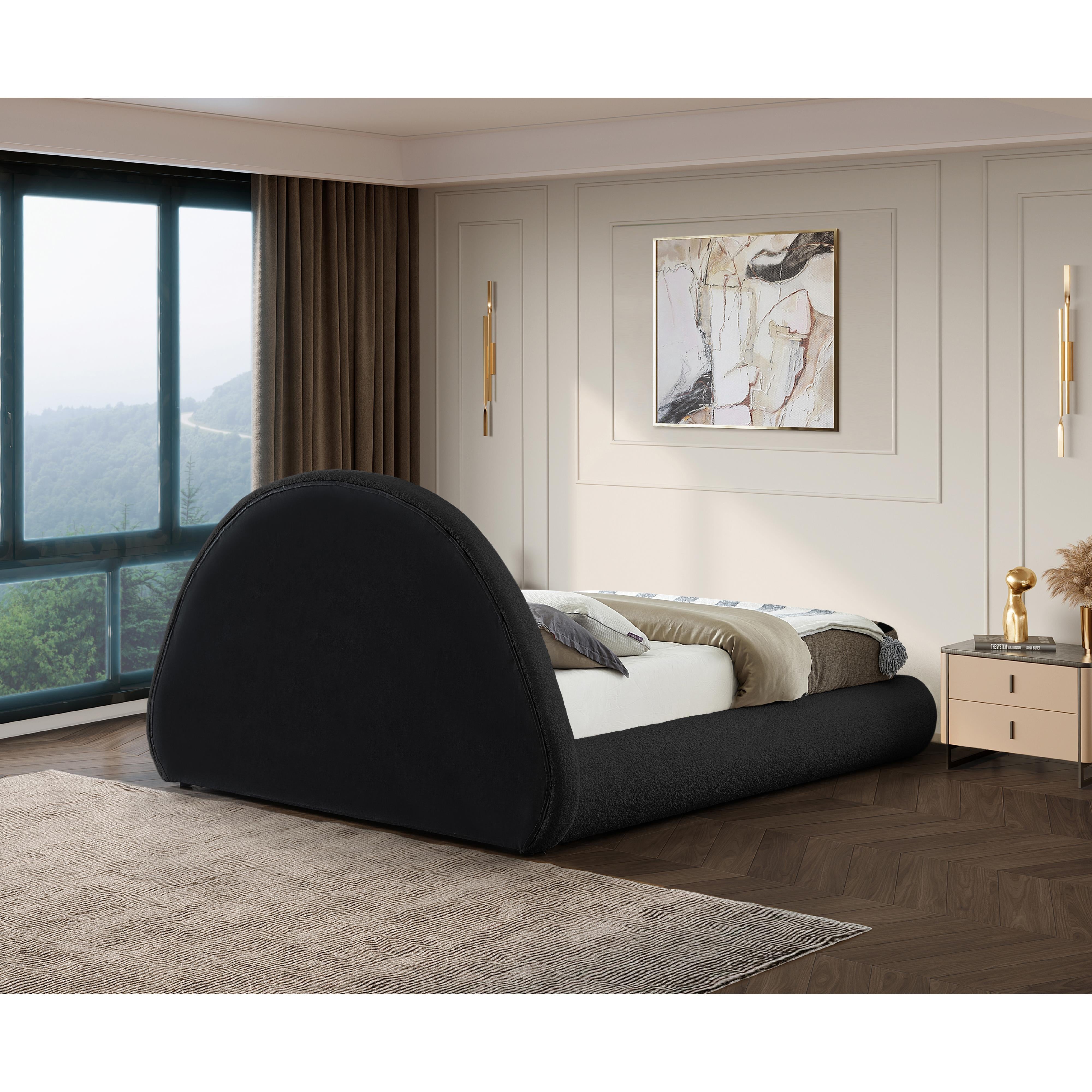 Meridian Rudy Black Teddy Fabric Full Bed