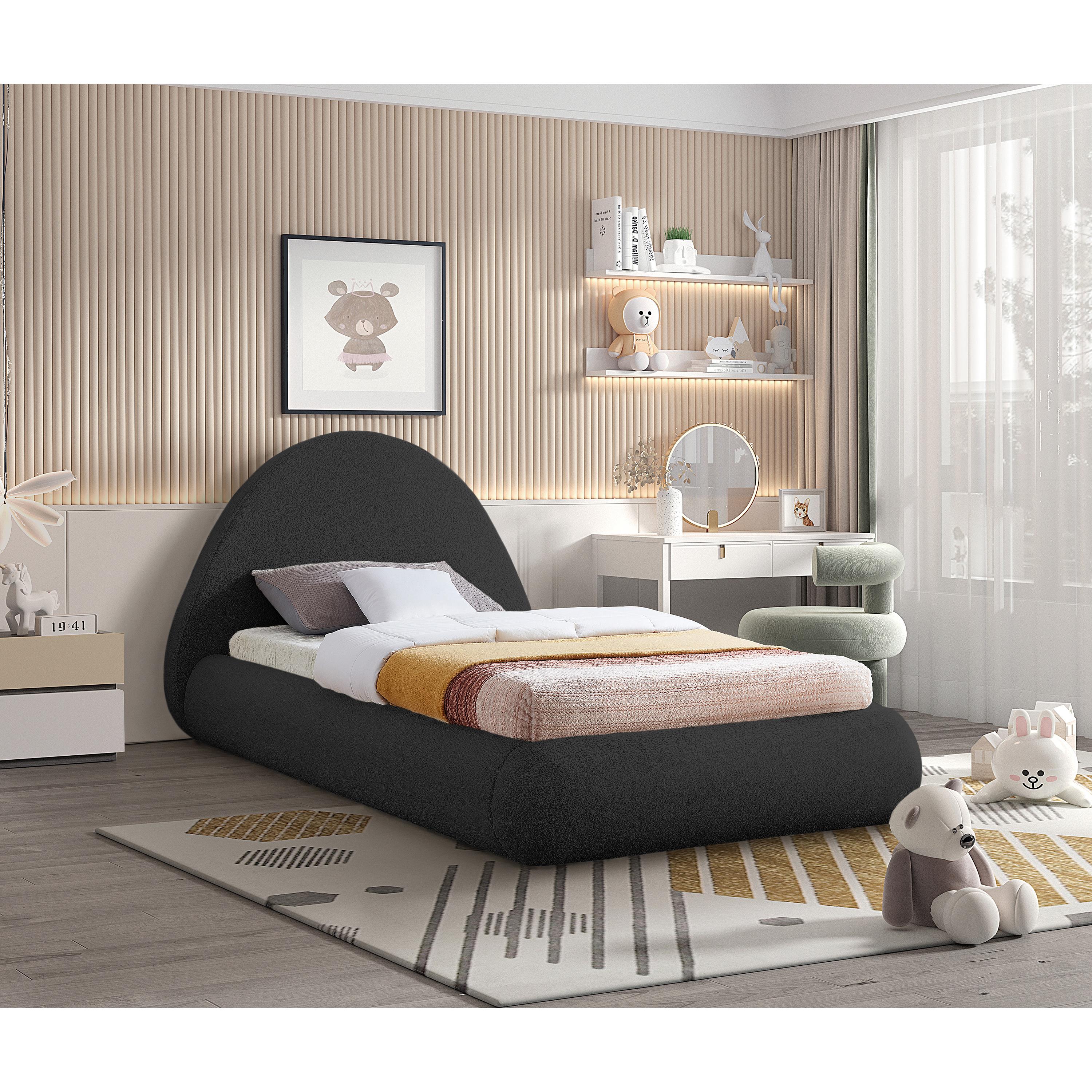 Meridian Rudy Black Teddy Fabric Twin Bed