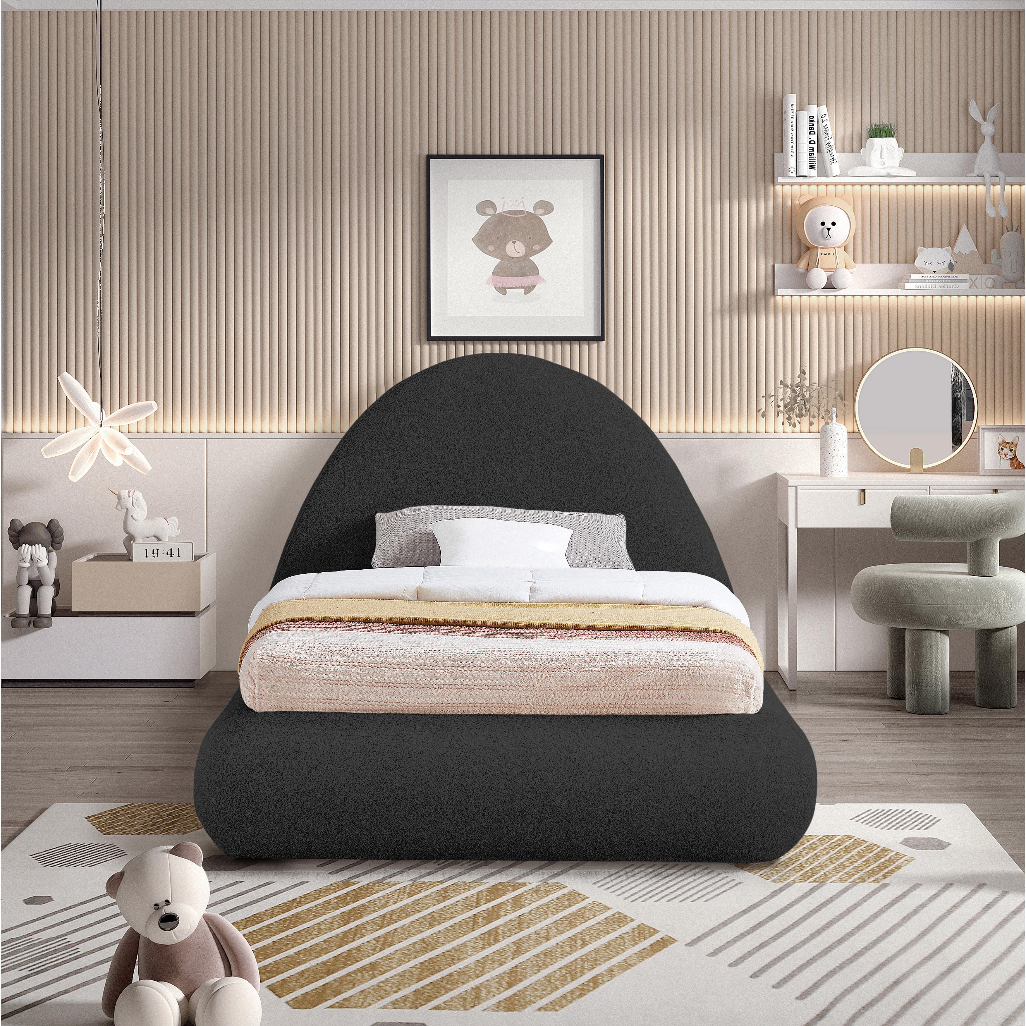 Meridian Rudy Black Teddy Fabric Twin Bed